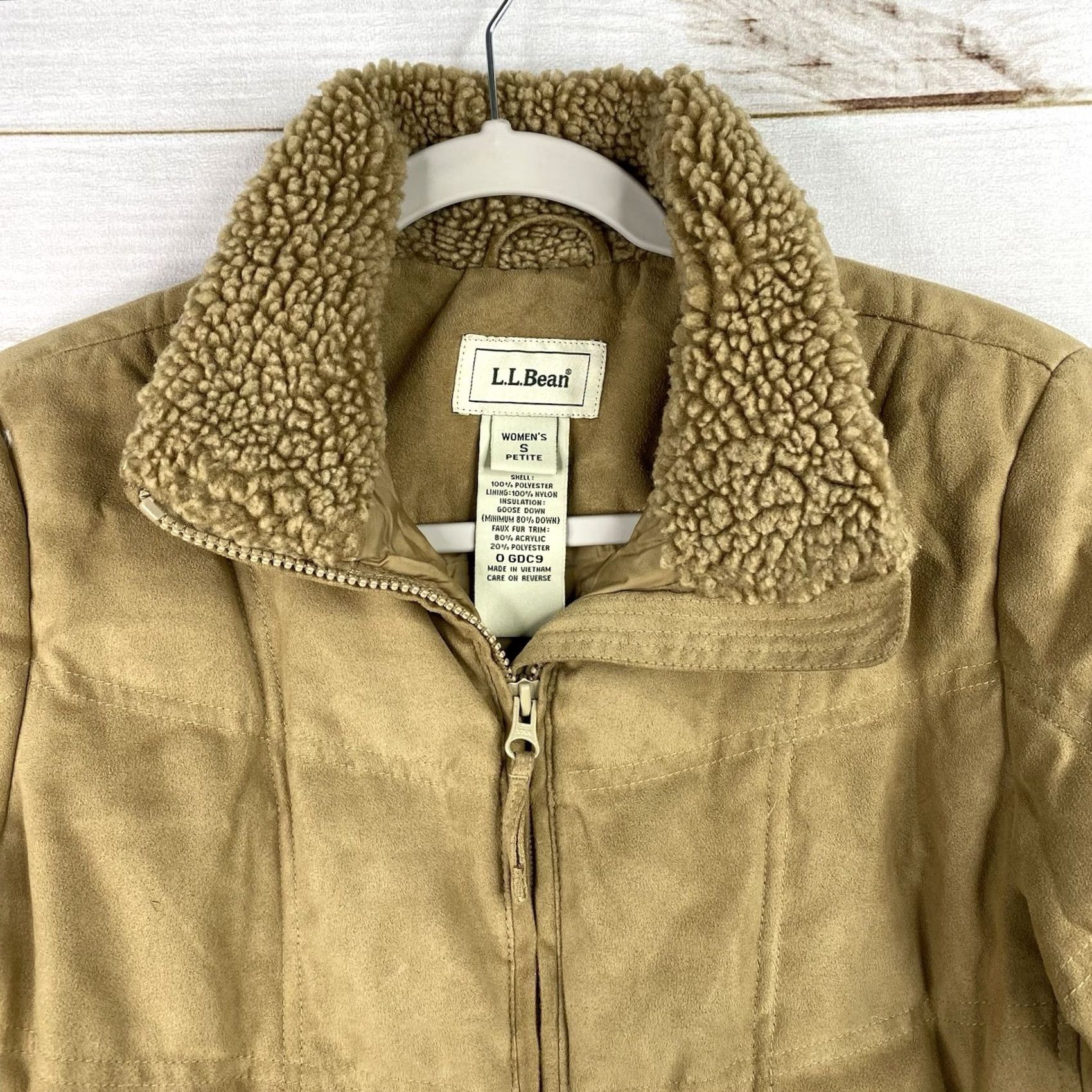 Vintage LL Bean Jacket Womens PS Petite Brown Down Parka Coat Hooded Faux Fur/Suede Mid-Length Casual Womens Vestige Vintage: No Size S / US 4 / IT 40 - 2 Thumbnail