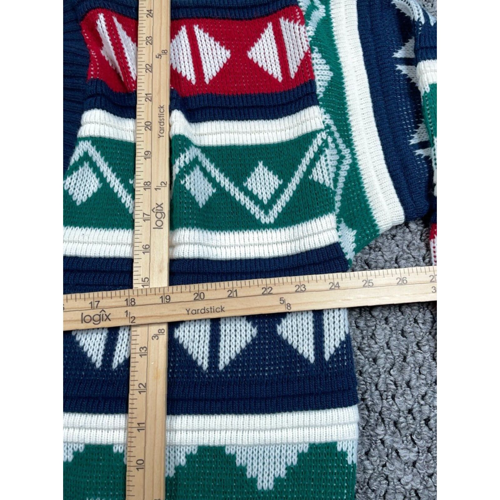 All Blues VINTAGE Cabin Creek Geometric Cardigan Sweater Women's XL Tall Blue Red Chunky Knit Preppy Size XL / US 12-14 / IT 48-50 - 6 Thumbnail