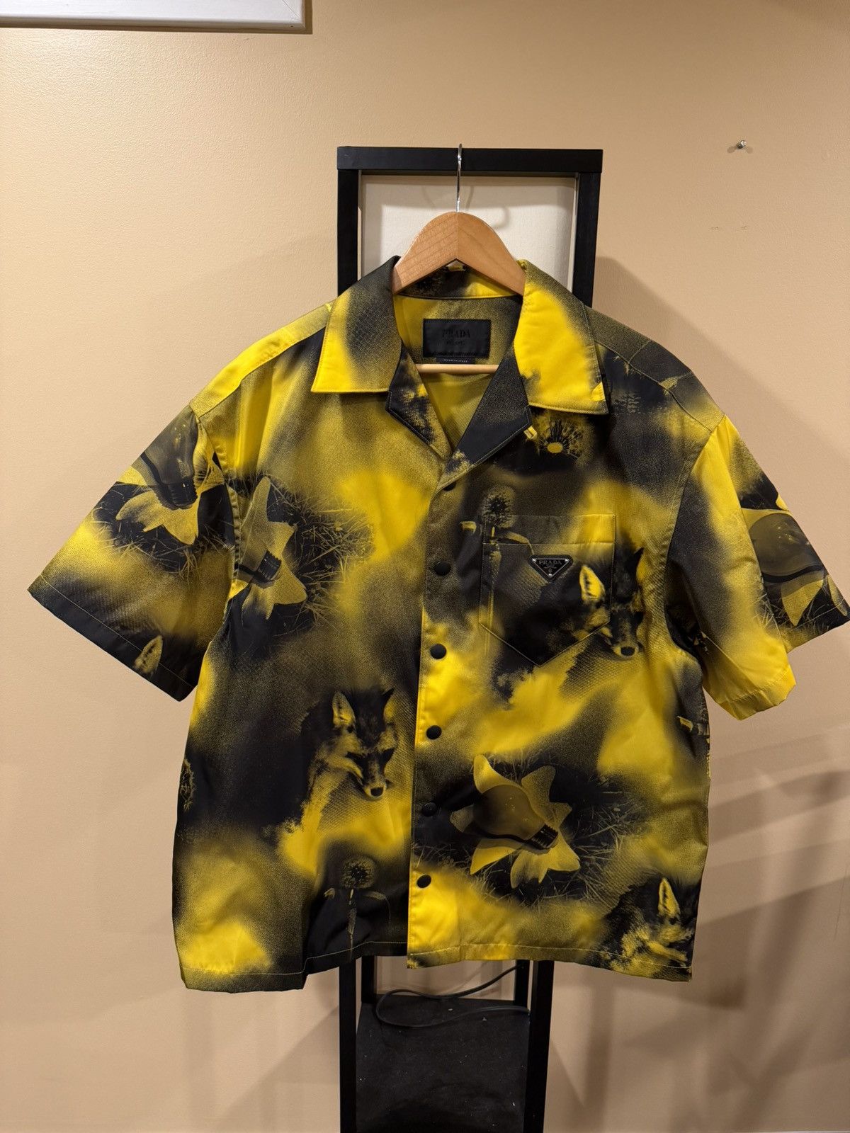 Prada Prada Abstract Fox-Print Yellow Nylon Yellow Bowling Shirt Size US L / EU 52-54 / 3 - 2 Thumbnail
