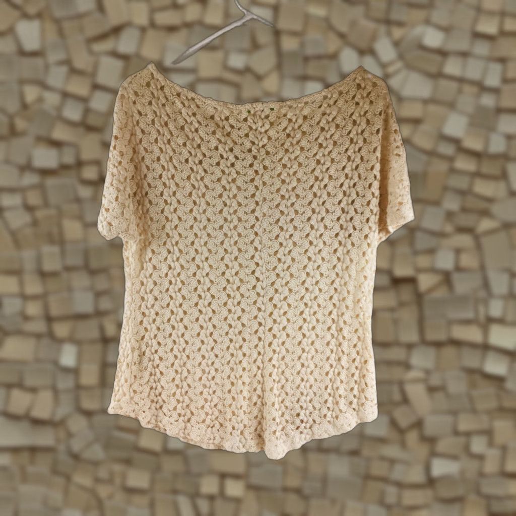 Vintage Staring at Stars Shirt Women XS Ivory Round Neck Short Sleeve Crochet Vintage: No Size XS / US 0-2 / IT 36-38 - 1 Thumbnail