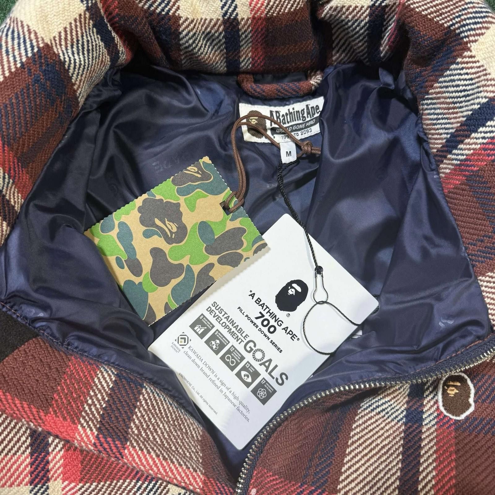 Bape Bape Red & Beige Plaid Down Bomber Jacket M New Size US M / EU 48-50 / 2 - 5 Thumbnail
