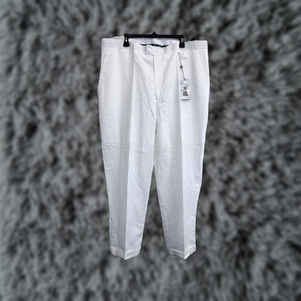 VINTAGE Stacy Adams Men's Pants White Linen Blend Flat Front