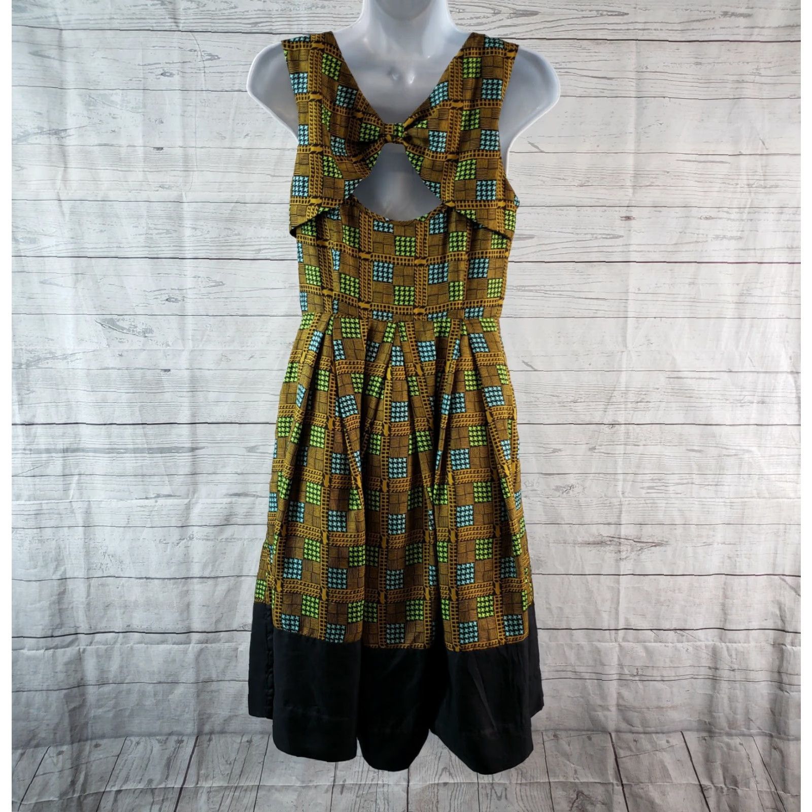 Anthropologie Girls from Savoy Kakum Silk Dress Houndstooth Sz 4 Womens Sleeveless Zip Multicolor Dress, Silk, Fit & Flare Size S / US 4 / IT 40 - 4 Thumbnail