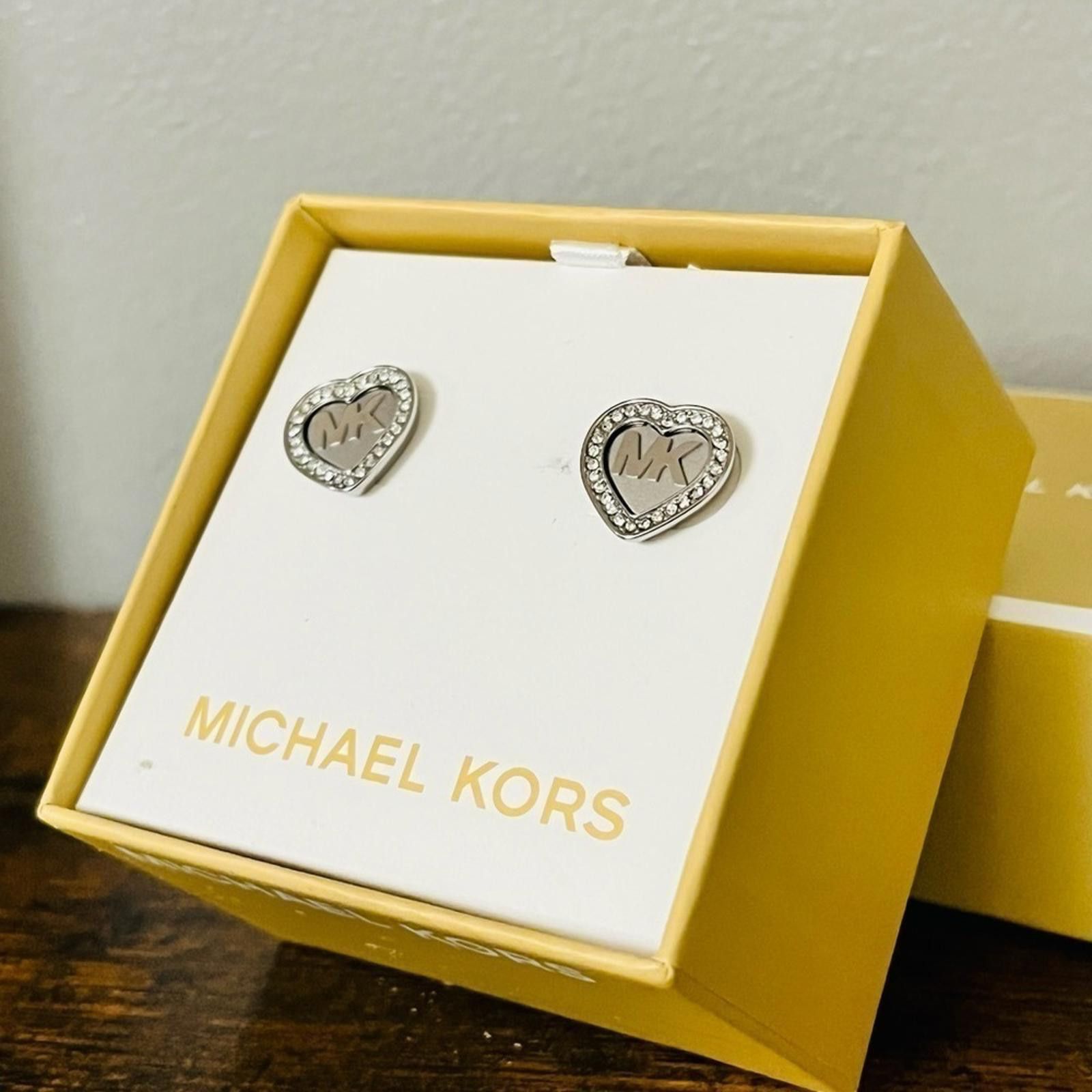 Michael Kors Michael Kors Logo Silver Heart Stud Crystal Earrings NWT Size ONE SIZE - 2 Thumbnail