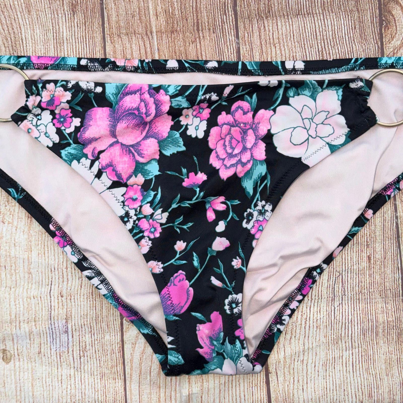 Other Shade & Shore Floral Print Bikini Set with Black Straps Size ONE SIZE - 3 Thumbnail