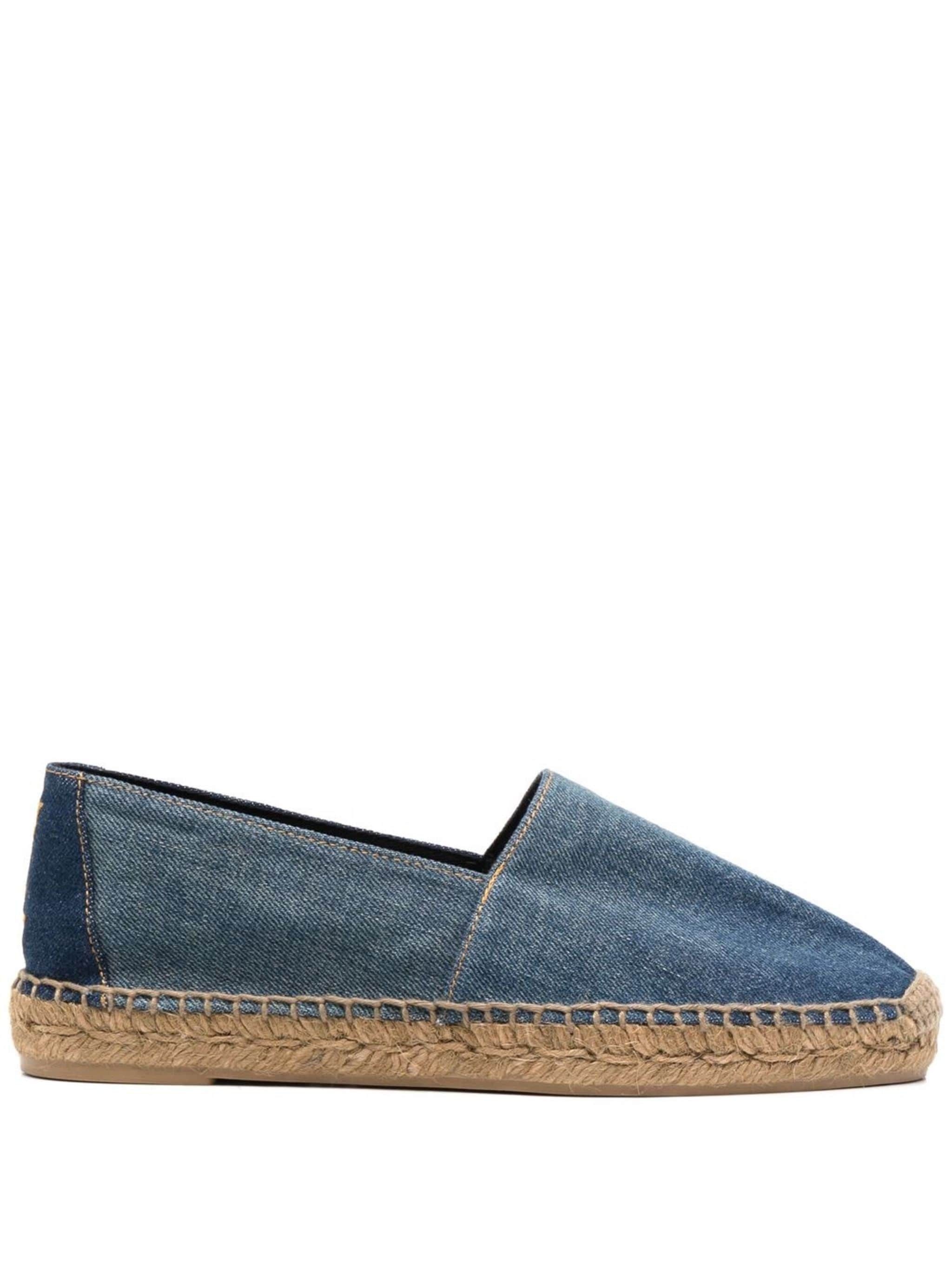 image of Saint Laurent Paris Oc11Z10524 Logo-Embroidered Denim Espadrilles In Blue Shoes, Men's