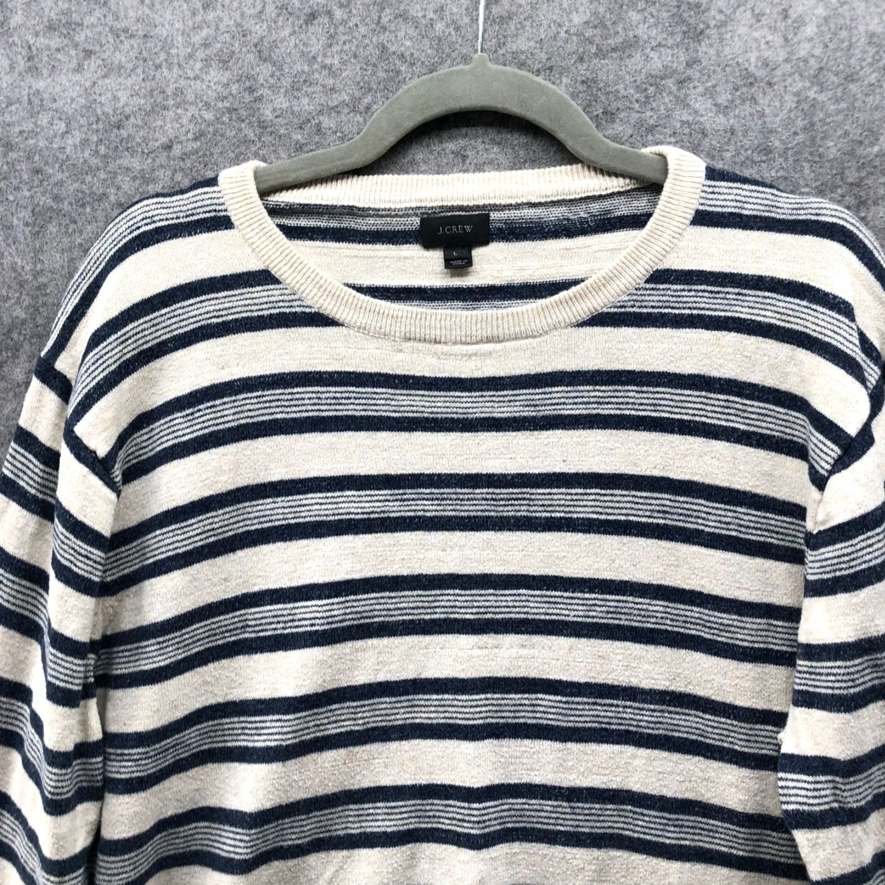 J.Crew VINTAGE J. Crew Rugged Cotton Striped Crewneck Sweater Mens L Beige Navy Textured Size US L / EU 52-54 / 3 - 3 Thumbnail