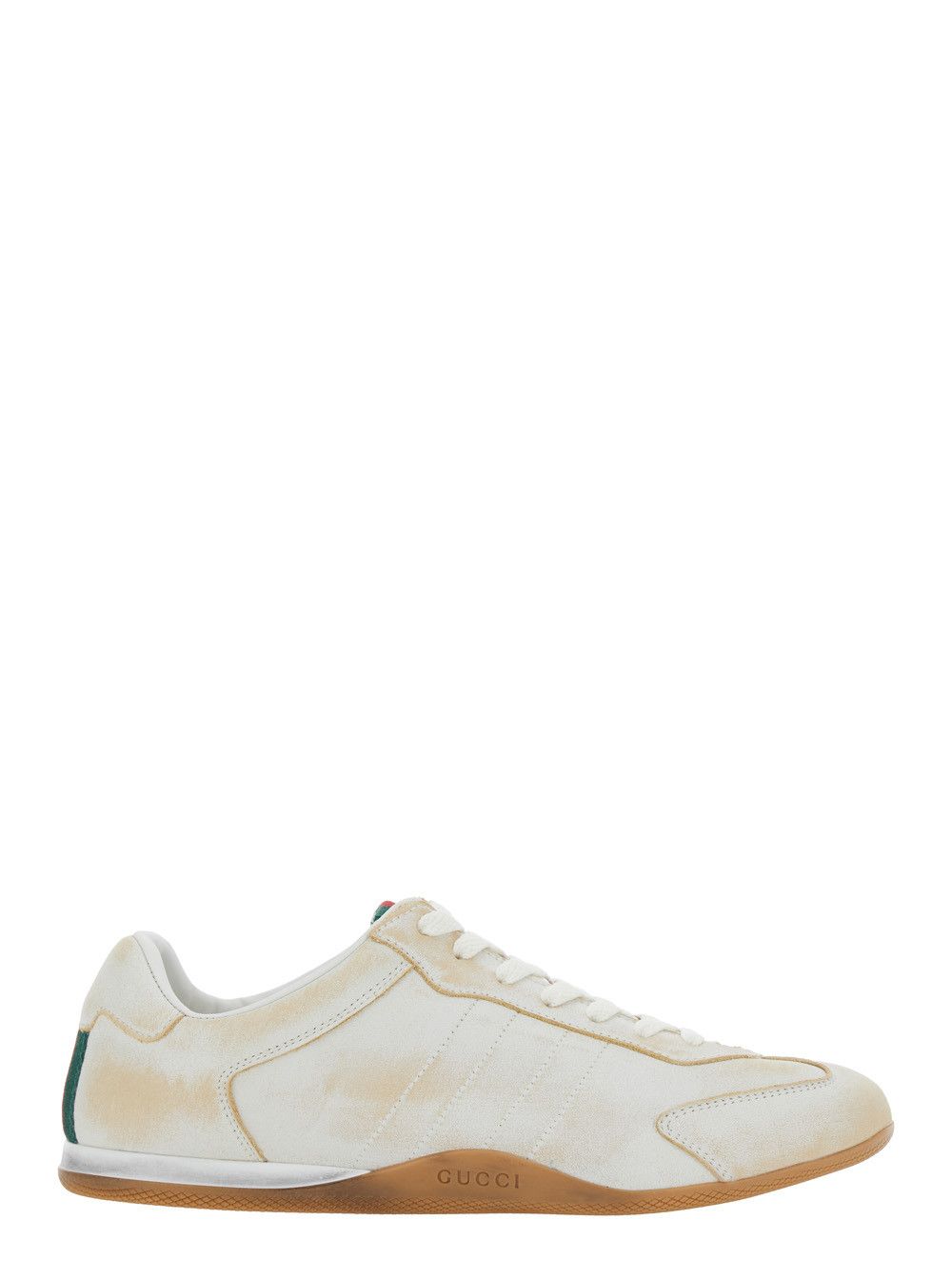 Gucci White Sneaker 'Elan' Low Top with Web Detail on Tongue and Suede Heel for Women Size US 11 / IT 41 - 1 Thumbnail