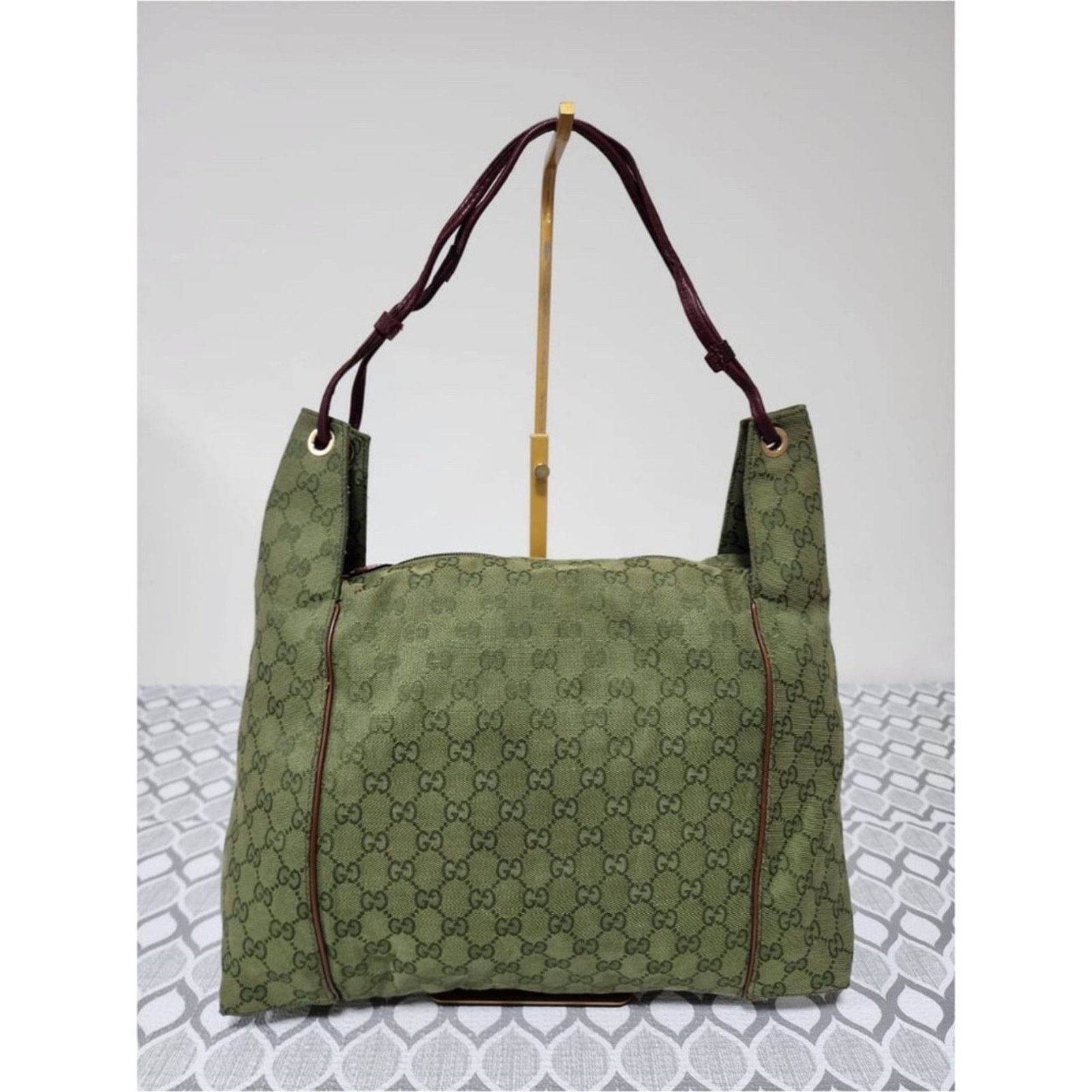 Gucci Authentic Gucci GG Canvas Zip Shoulder Bag Green/Brown Size ONE SIZE - 3 Thumbnail