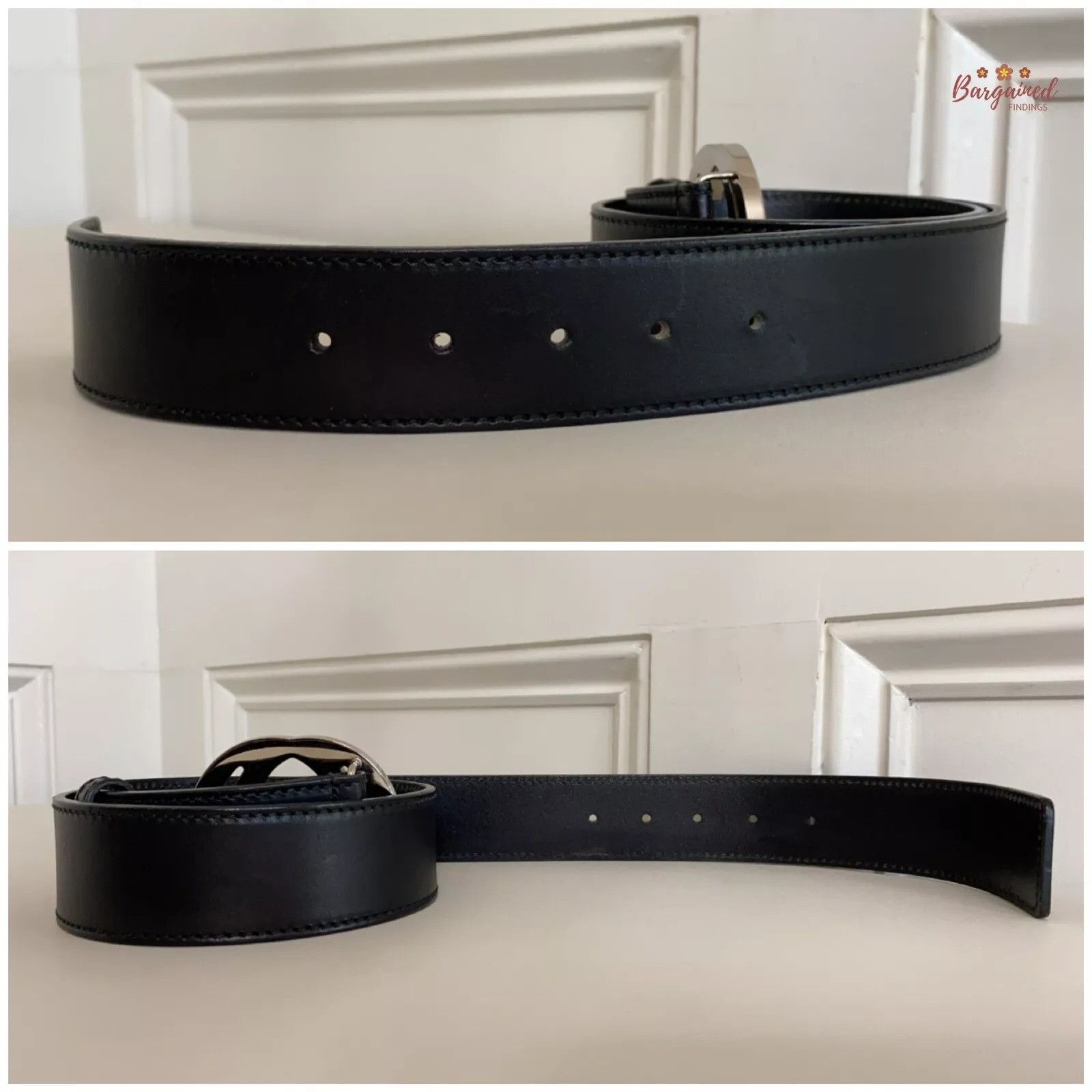 Gucci Gucci Black Calfskin Silver Interlocking G Buckle Belt Size 30 - 5 Thumbnail