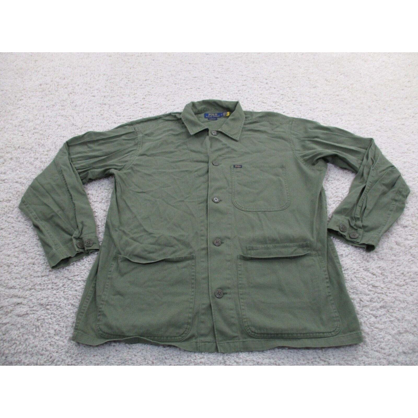 image of Polo Ralph Laurent Jacket Mens Large Green Shacket Shirt Military Utility Chore in White