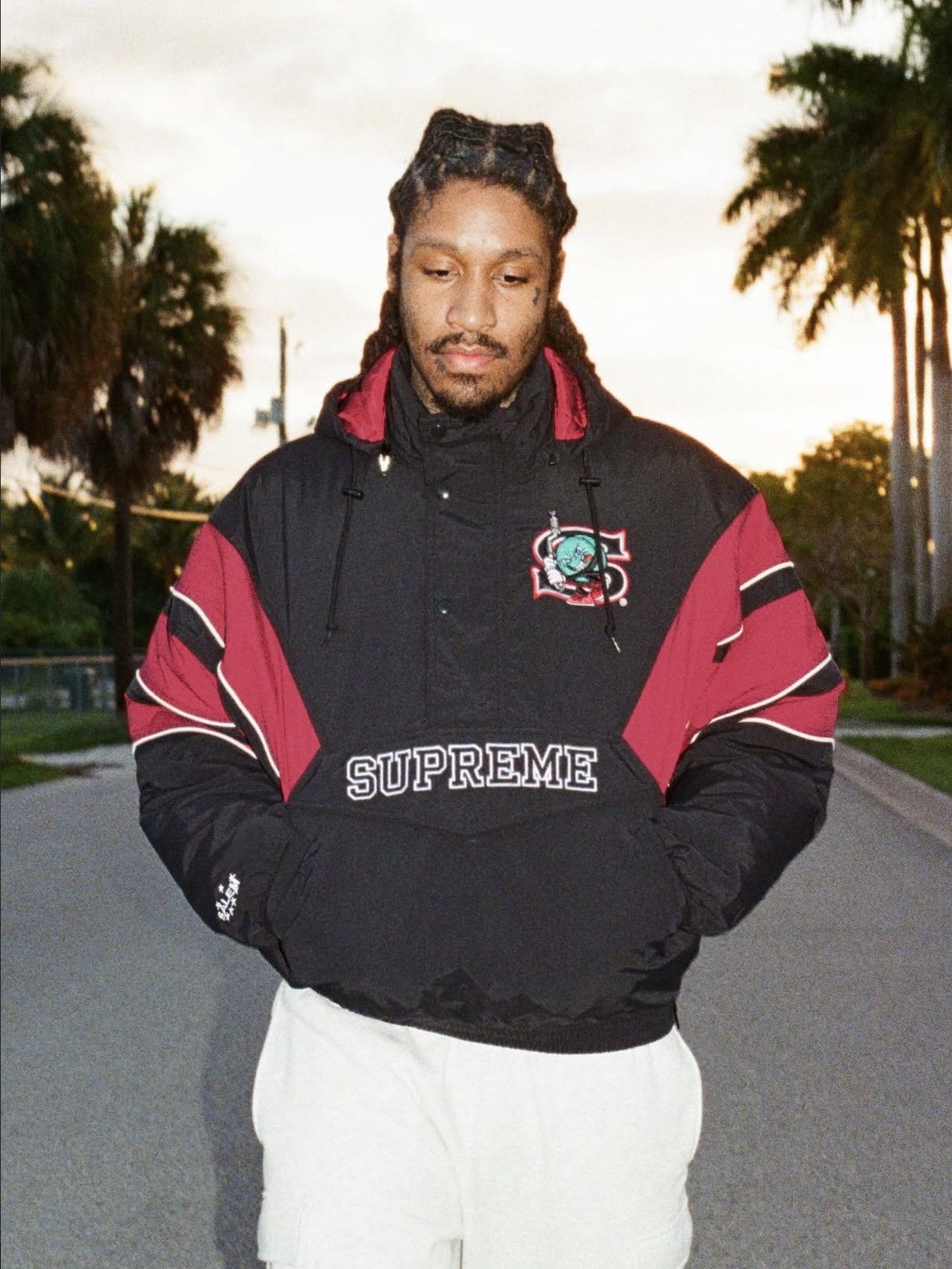 Supreme SALEM HALF ZIP STADIUM JACKET - BLACK/RED Size US S / EU 44-46 / 1 - 11 Thumbnail