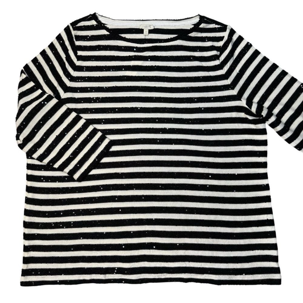 Talbots NWT New Talbots Stripe Sequin 3/4 Sleeve Sweater Top Size 2 Size XXL / US 16-18 / IT 52-54 - 2 Thumbnail