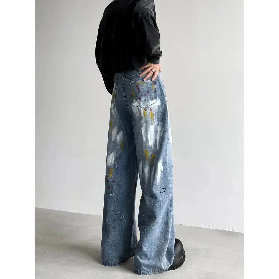 Japanese Brand Retro loose straight leg wide leg jeans Size US 32 / EU 48 - 3 Thumbnail