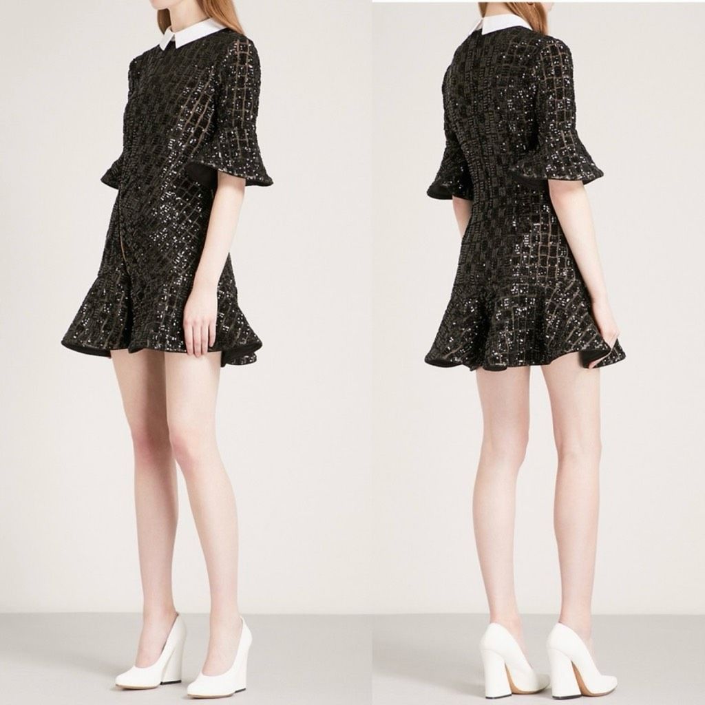 Self-Portrait Self Portrait Black Sequined White Collared Flare Hem Mini D Size S / US 4 / IT 40 - 8 Thumbnail