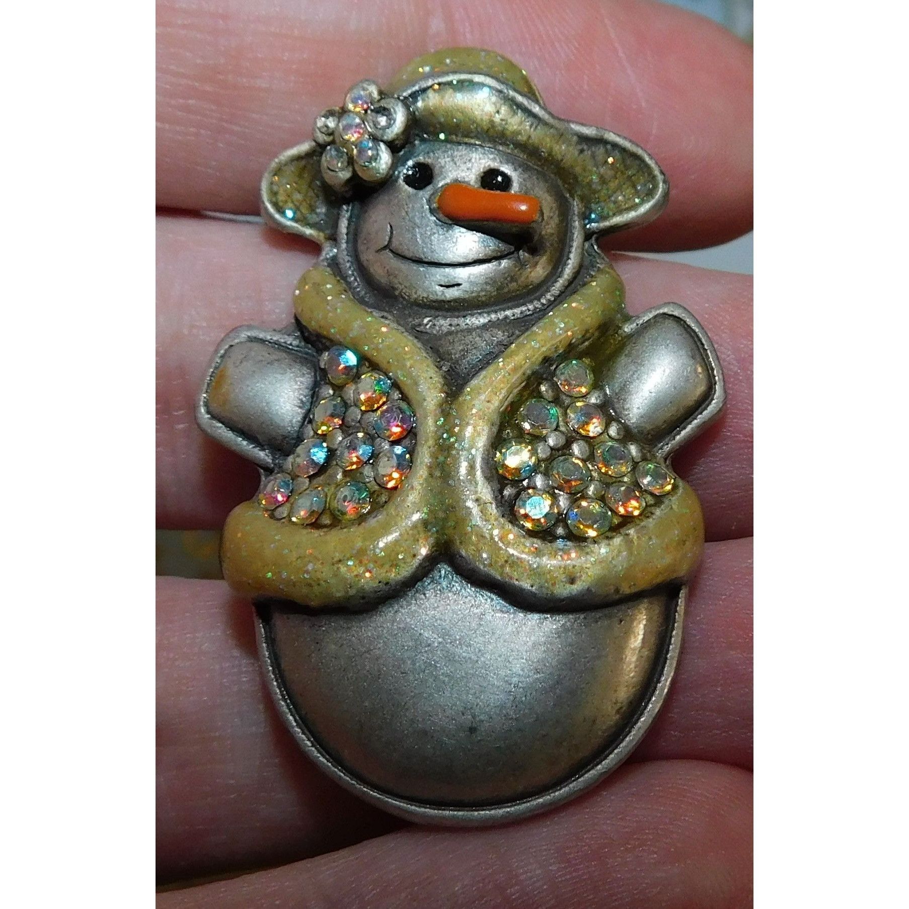 Other Holiday Snow Woman Brooch Yellow And Silver Tone With Flower Size ONE SIZE - 2 Thumbnail
