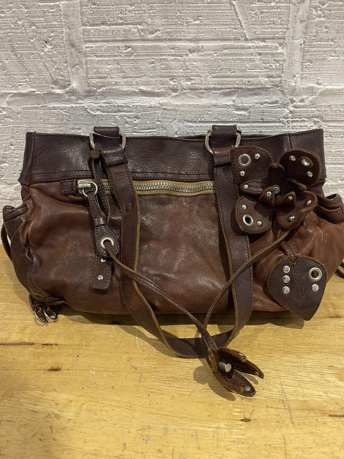 Miu Miu Miu Miu Brown Leather Shoulder Bag Flower Embellishment Size ONE SIZE - 1 Thumbnail