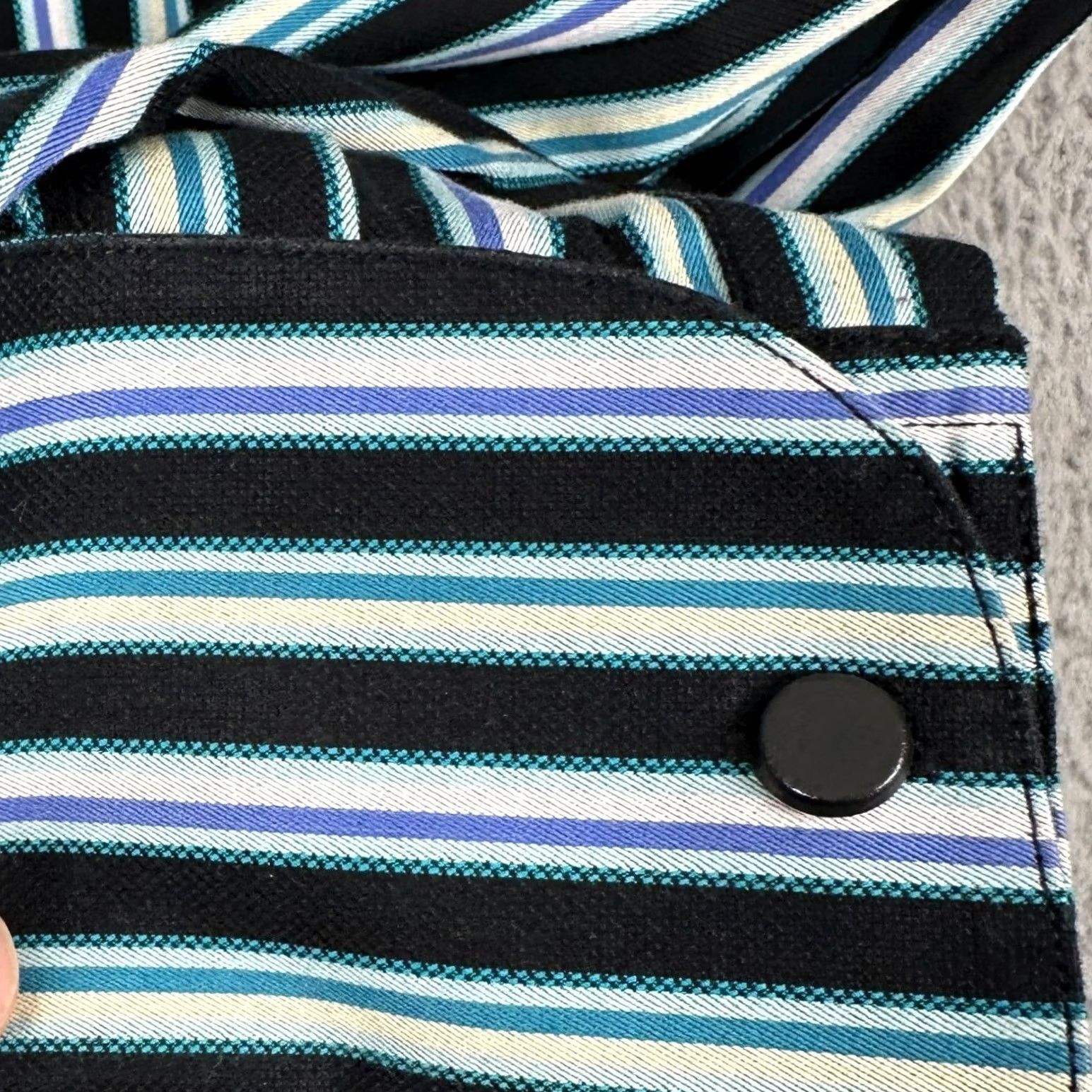 Liz Claiborne Claiborne Mens Large Modern Fit Shirt Dress Black Green Striped French Cuff EUC Size 42R - 7 Thumbnail