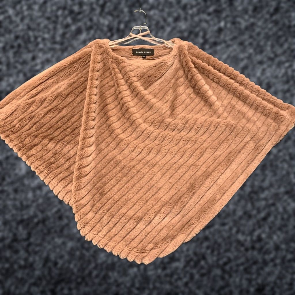 Vintage Black Rivet Poncho Sweater Womens L/XL Mauve Sleeveless Faux Fur Ribbed Warm Knit Size L / US 10 / IT 46 - 1 Thumbnail