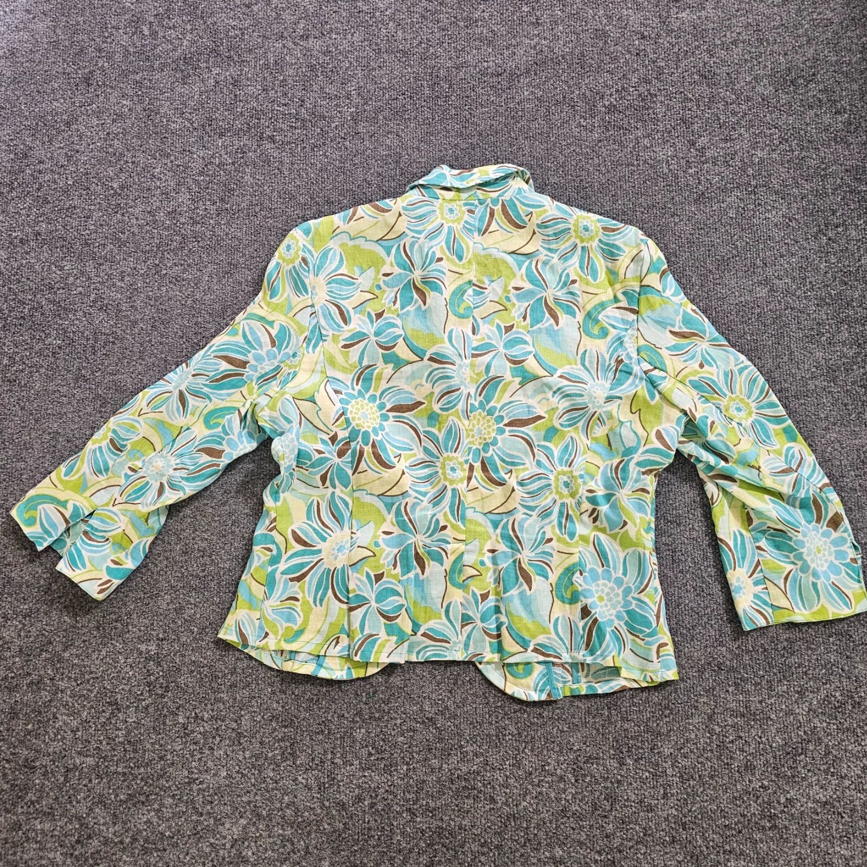 Vintage Lily Stanhope Jacket Womens 10 Green Linen Long Sleeve Floral Casual Blazer Size L / US 10 / IT 46 - 7 Thumbnail