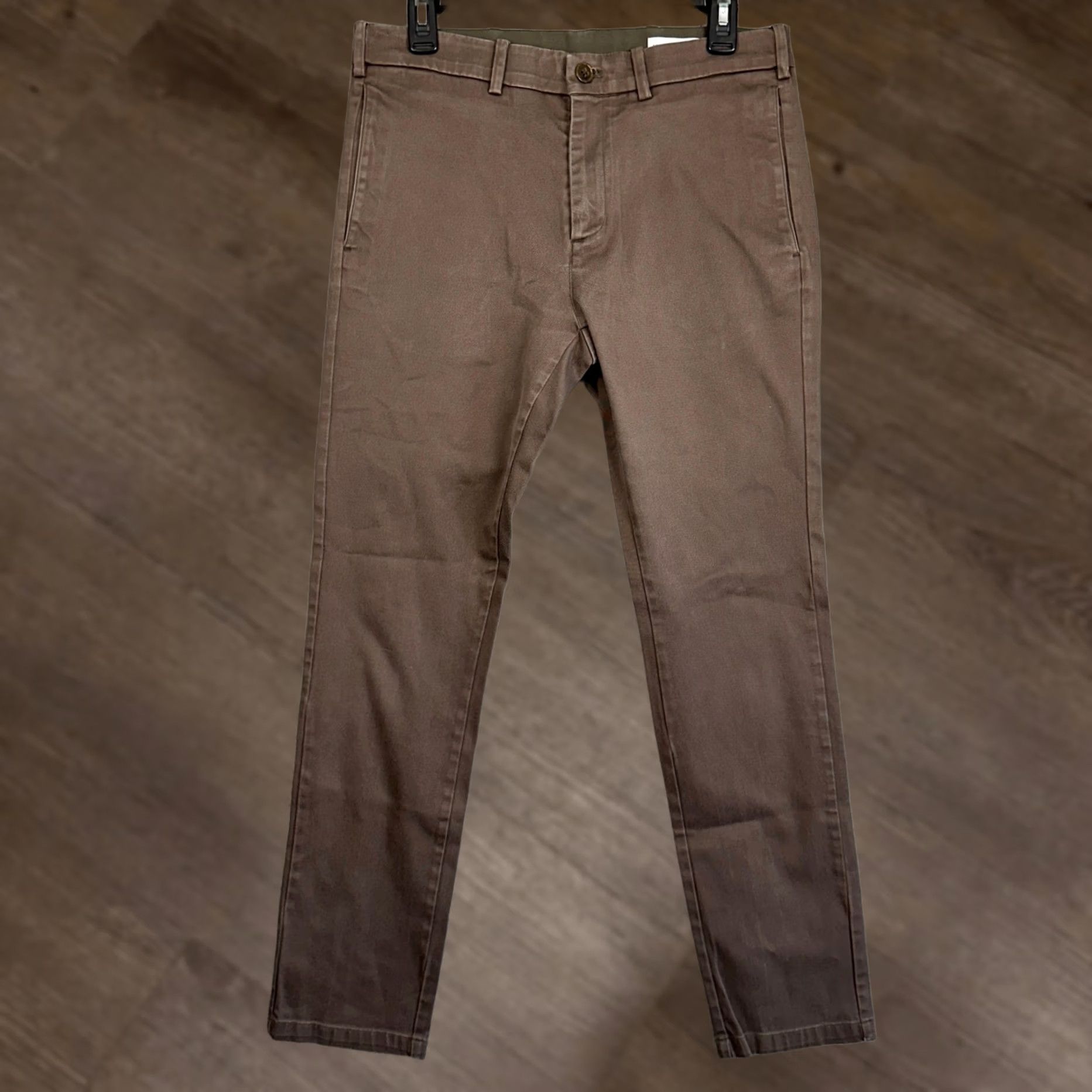 Vintage Hill City Everyday Slim Fit Chino Pants Brown 31X32 Slim Tapered Flat Front Pockets Casual Business Travel Mens Size US 31 - 1 Thumbnail