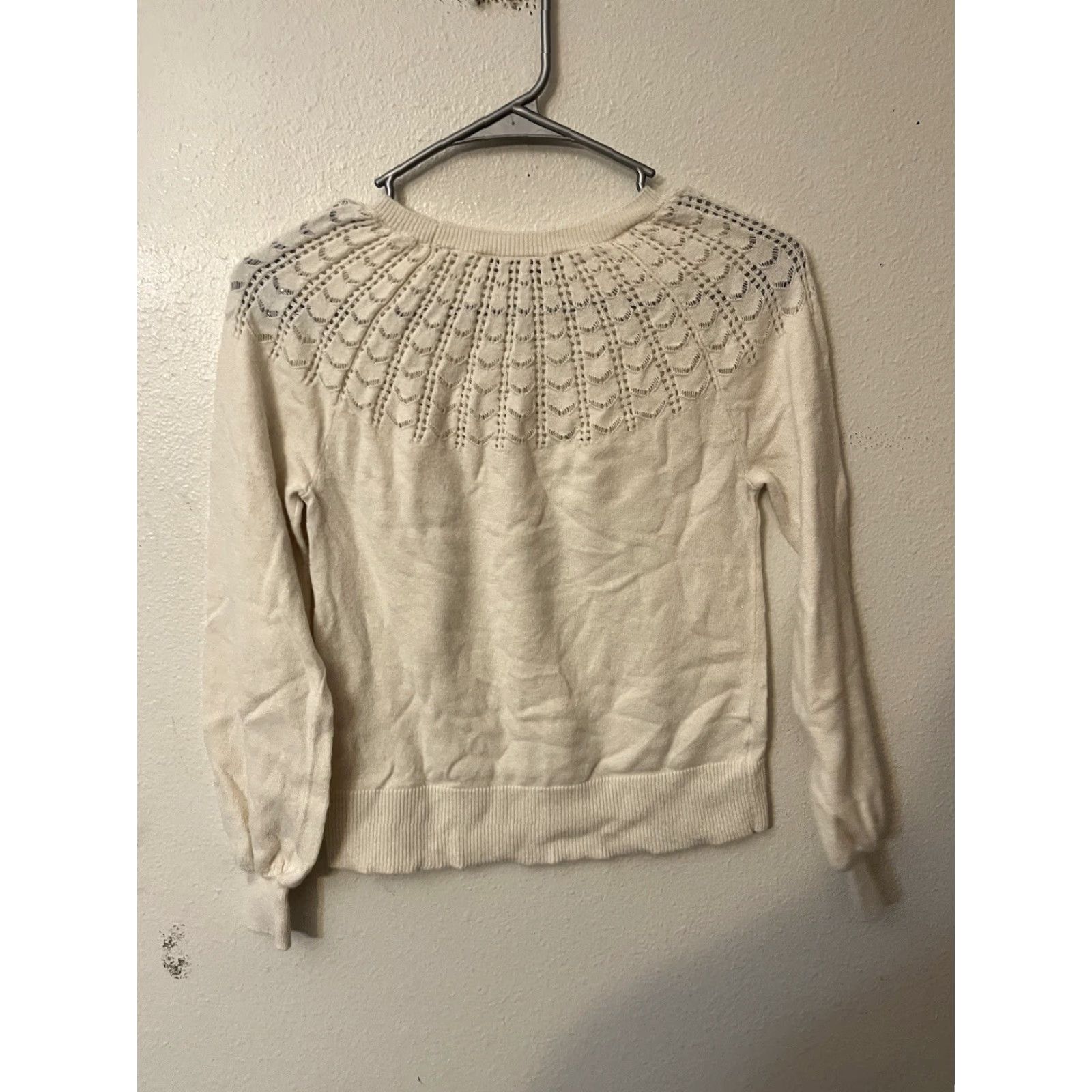 Loft LOFT Sweater Women's Cable Knit Open Knit Ivory Pullover XS Mock Neck Raglan Long Sleeve Size XS / US 0-2 / IT 36-38 - 3 Thumbnail