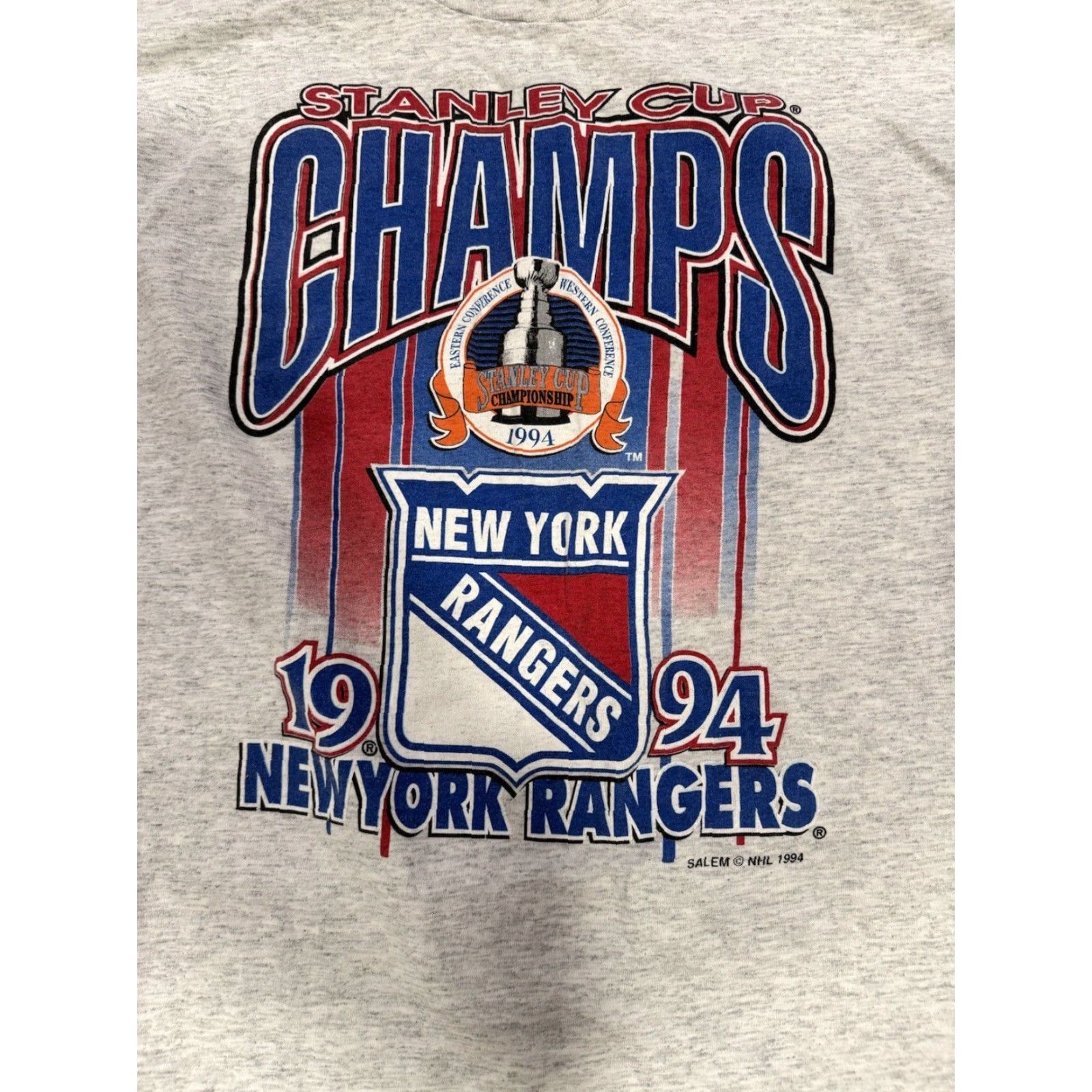 Salem Sportswear VINTAGE Salem Sportswear New York Rangers 1994 NHL Stanley Cup Champs T-Shirt XL Mens Gray Crew Neck Short Sleeve Graphic Print 90s USA Size US XL / EU 56 / 4 - 4 Thumbnail