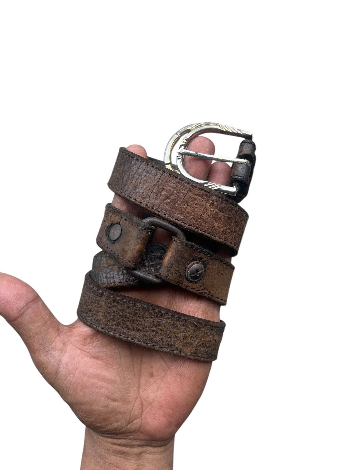 KMRii Rugged Patina Leather Belt Heavy Distressed Size 30 - 1 Thumbnail