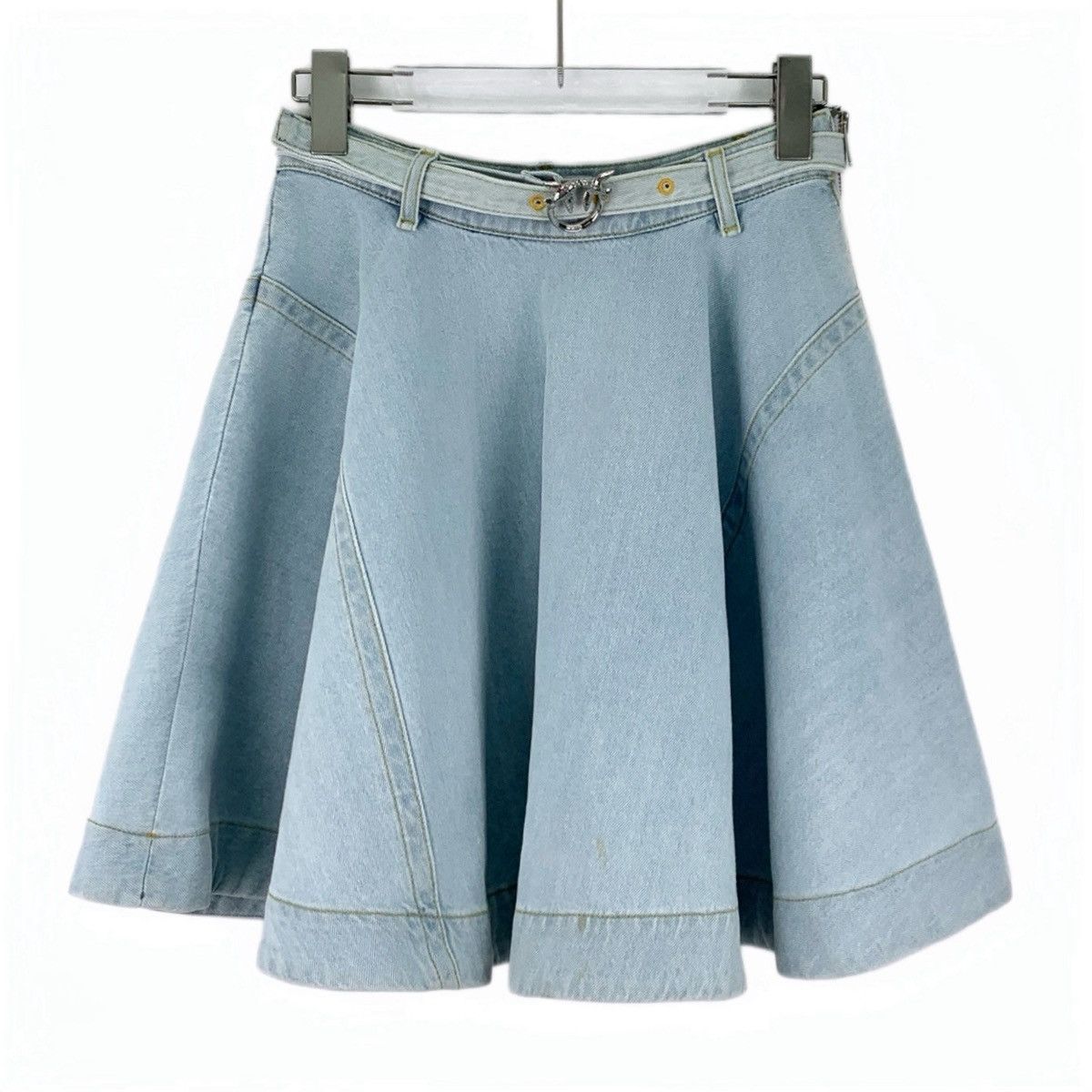 Pinko Pinko Light Blue Cotton Logo Belt Denim Mini Skirt K26WX Size 27" / US 4 / IT 40 - 1 Thumbnail