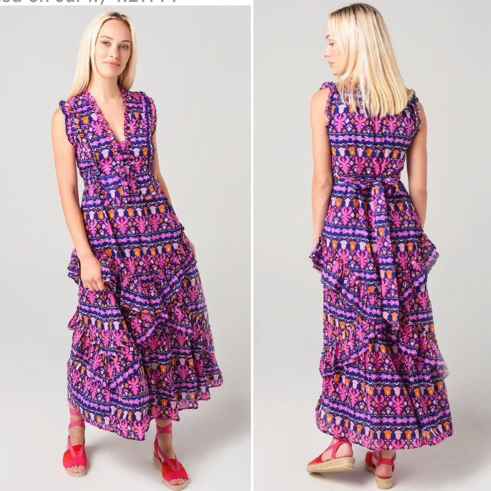 Banjanan Banjanan $350 Donna Midi Dress In Edwardian Tile XS EUC Size XS / US 0-2 / IT 36-38 - 3 Thumbnail