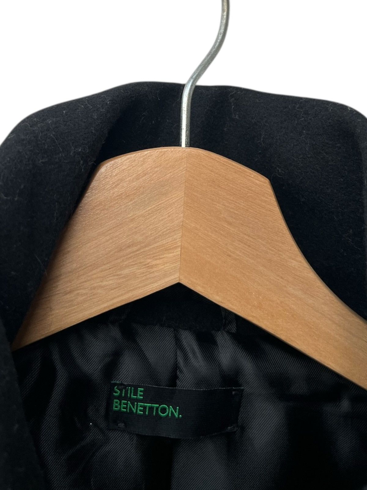 United Colors Of Benetton Stile Benetton Asymmetric Wool Wrap Coat Funnel Neck Black Size S / US 4 / IT 40 - 9 Thumbnail