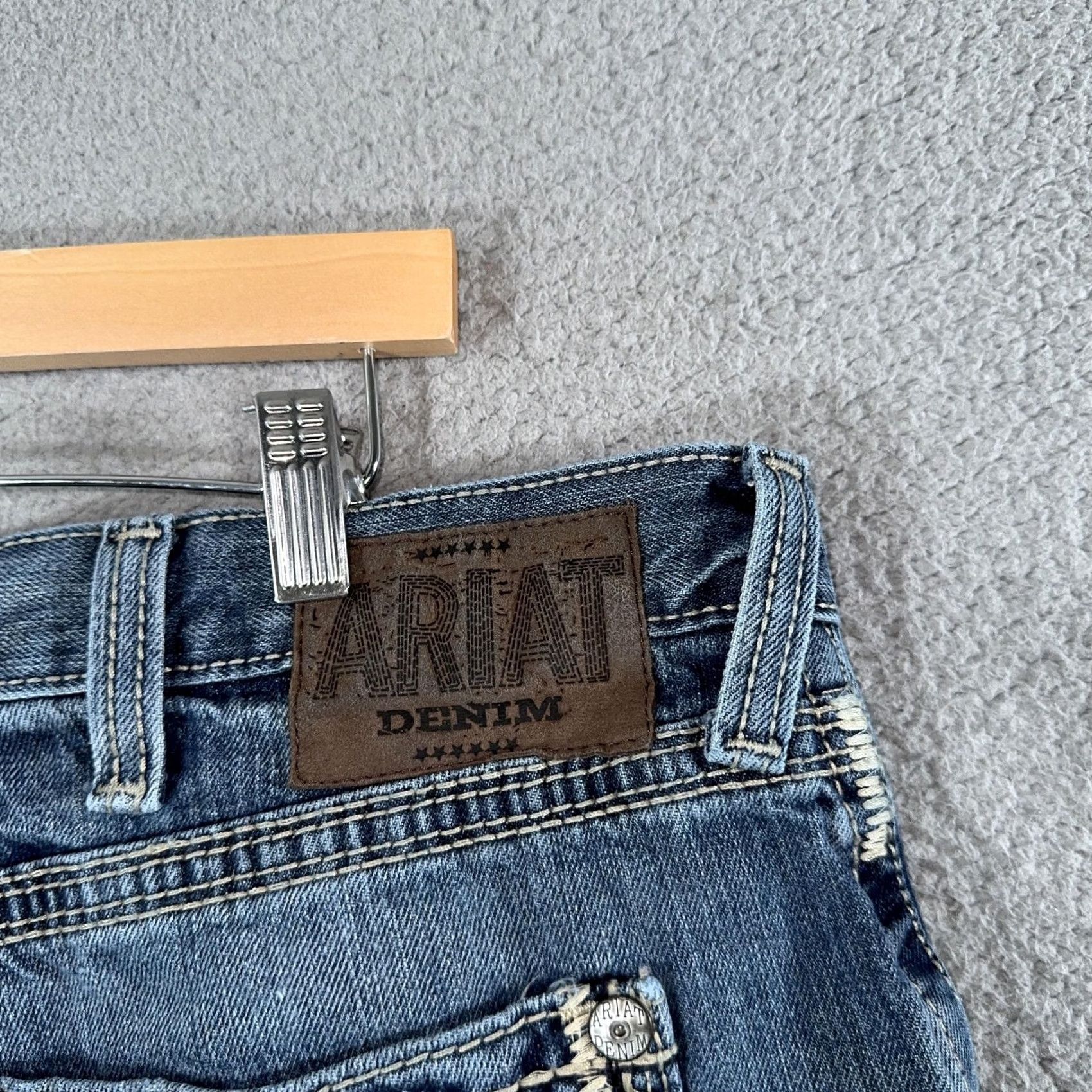 Ariat Ariat M5 Slim Gambler Jeans Mens 40x30 Denim Blue Embroidered Pockets Straight Stackable 40/30 Size US 40 / EU 56 - 6 Thumbnail
