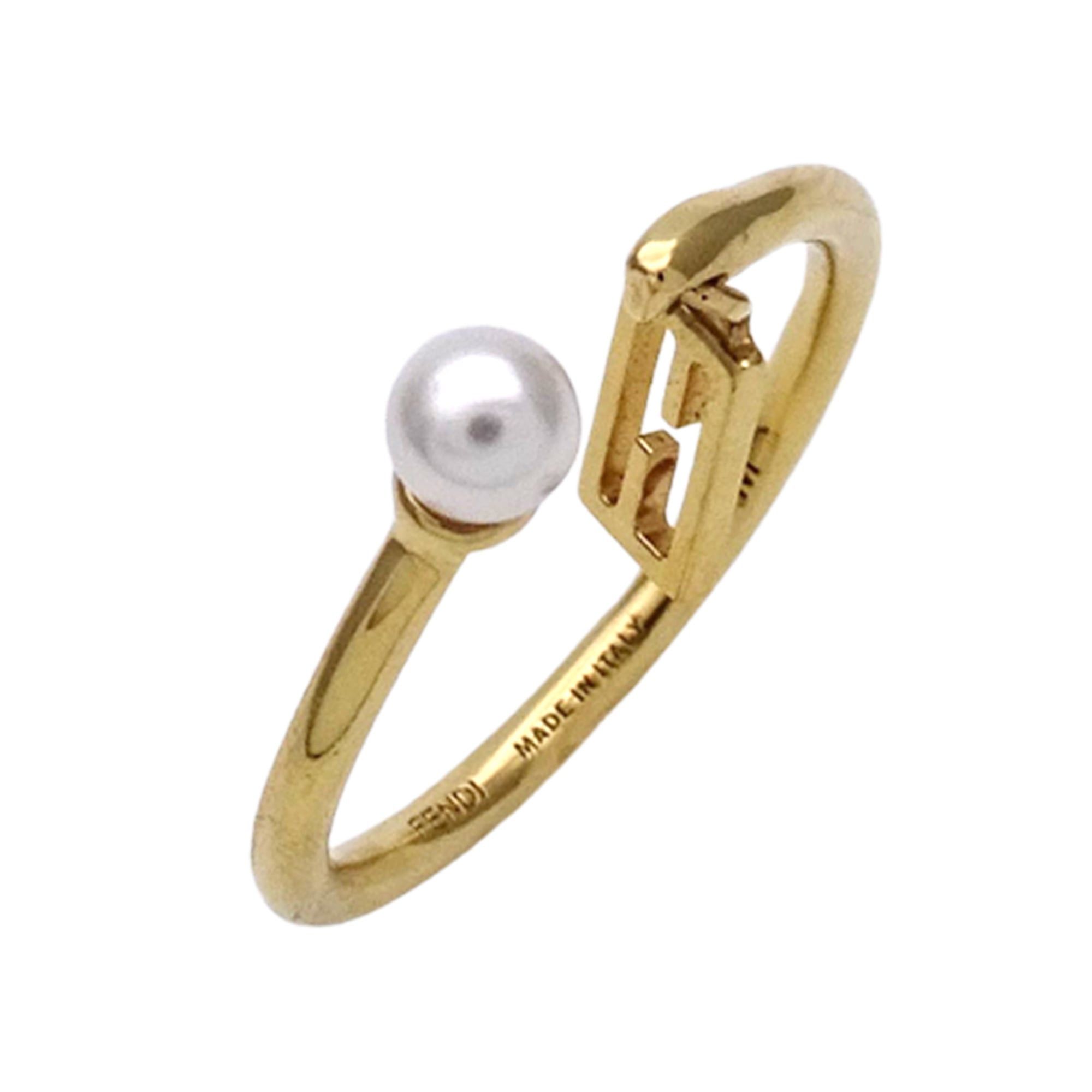 Fendi Fendi ring for women, brand name ring, metal, faux pearl, gold, size M. Size ONE SIZE - 1 Thumbnail