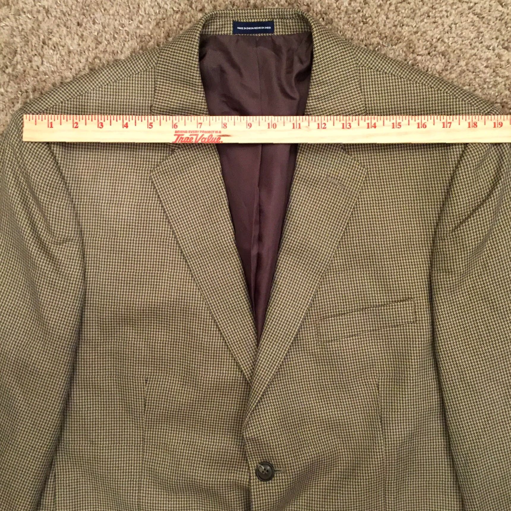 Stafford Stafford Blazer Mens 44R Classic Fit Beige Houndstooth Polyester Blend Jacket/Coat Regular Length Men Size 44R - 2 Thumbnail