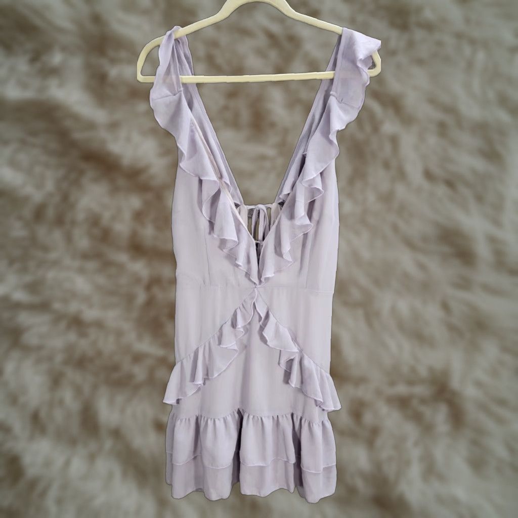 DANCER TOBI Lavender Ruffle Mini Dress Tiered Sleeveless Open Back Party Sz L NWT Size L / US 10 / IT 46 - 1 Thumbnail