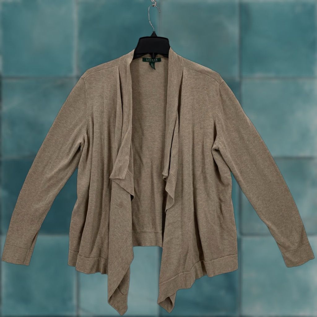 Ralph Lauren VINTAGE Lauren Ralph Lauren Open Front Cardigan Sweater Women's XL Beige Asymmetrical Size XL / US 12-14 / IT 48-50 - 1 Thumbnail