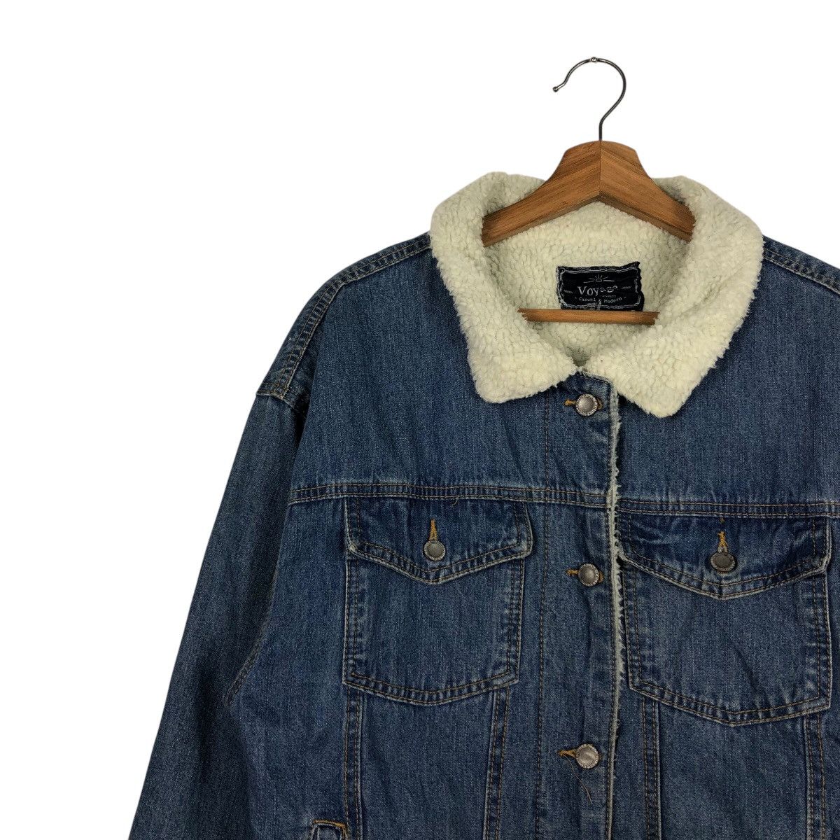 Japanese Brand 📌Vintage Trucker Denim Jacket Sherpa Blanket Voyage Size US L / EU 52-54 / 3 - 8 Thumbnail