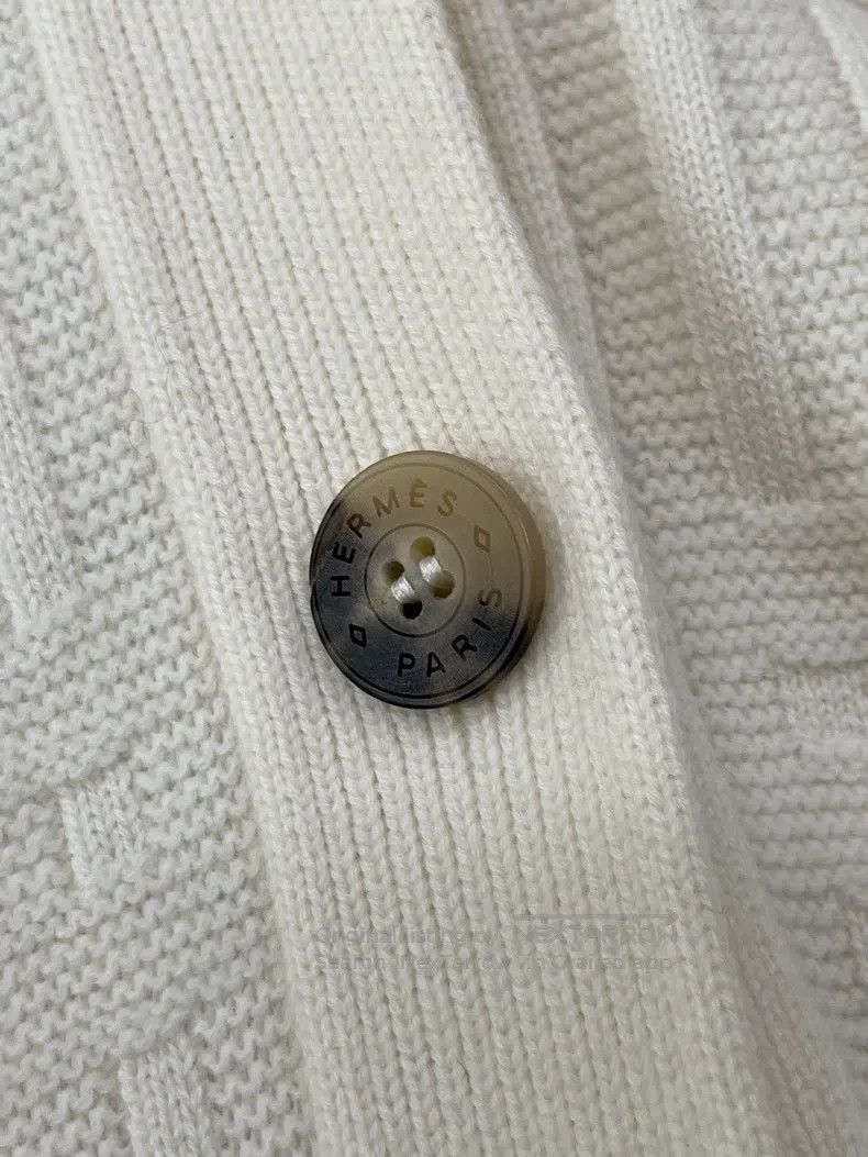 Hermes Hermes White Printed Logo Knit Open Cardigan Jacket with L Size XS / US 0-2 / IT 36-38 - 2 Thumbnail