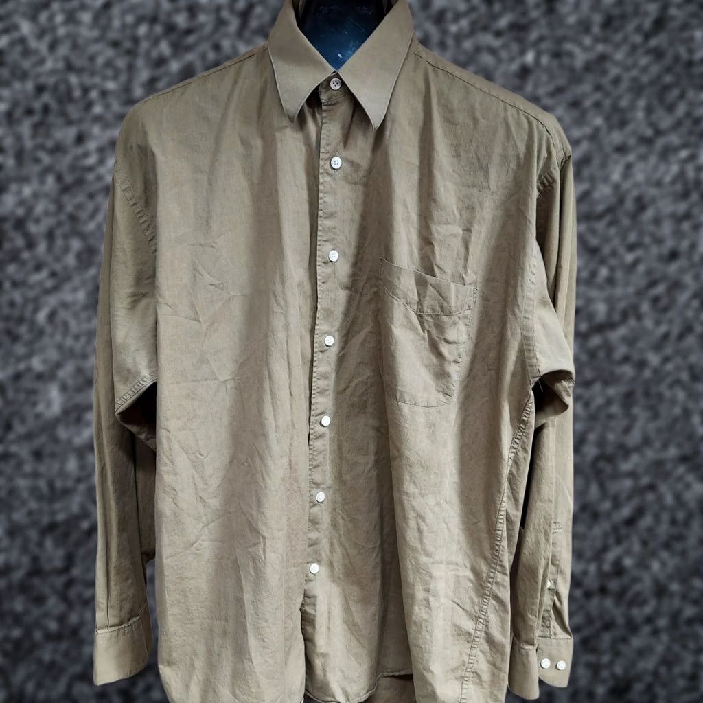 Vintage Damon Courchevel Mens Egyptian Cotton Button-Up Dress Shirt Tan Sz 16.5-34/35 - Long Sleeve, Solid, Regular Fit, Casual Size 42R - 1 Thumbnail
