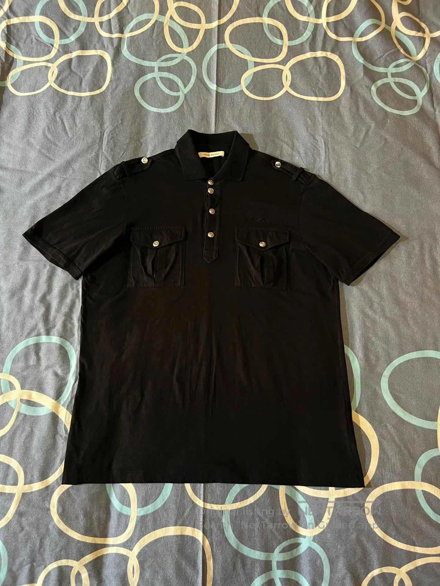 Pierre Balmain black embroidered logo short sleeve polo shirt. Size US L / EU 52-54 / 3 - 1 Thumbnail