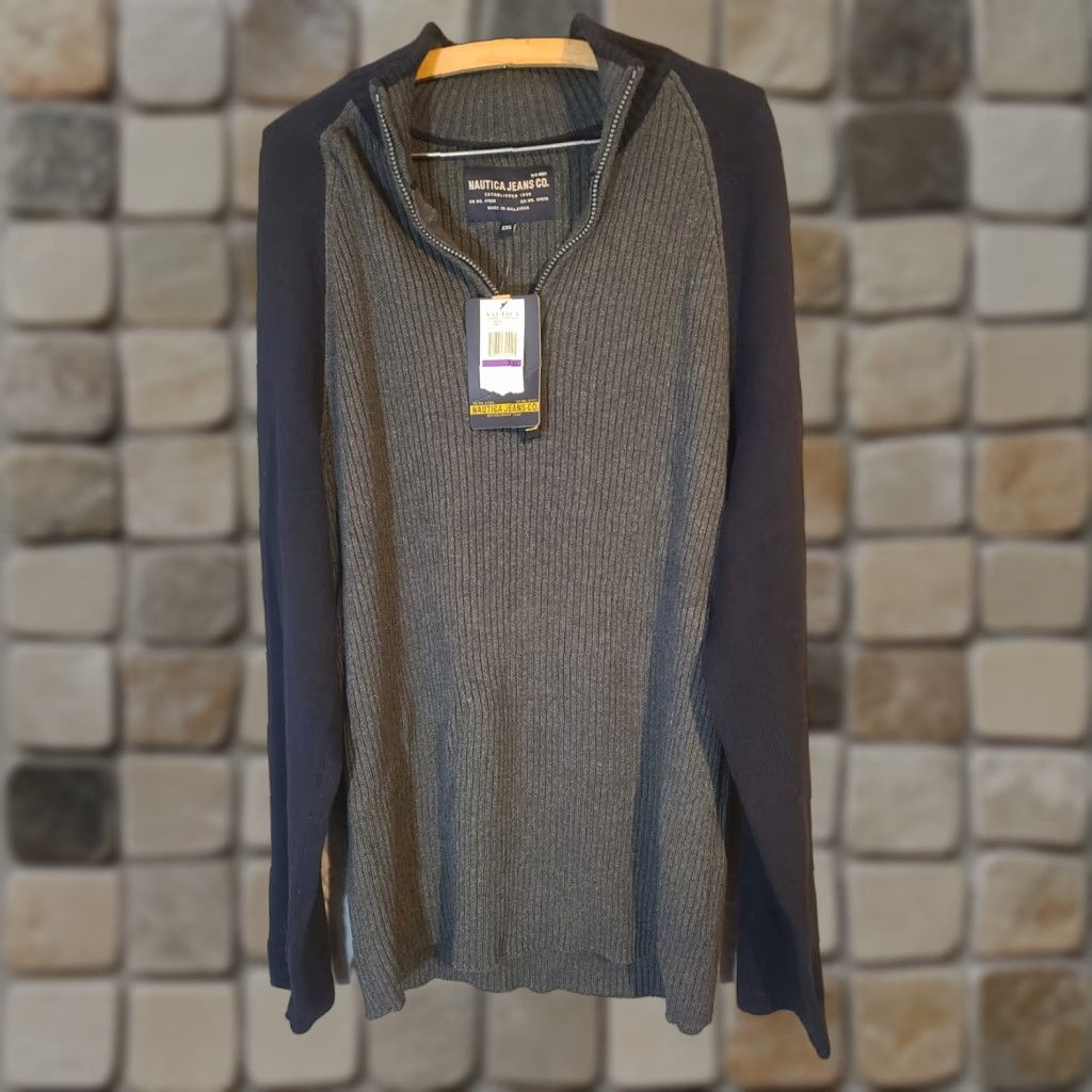 Nautica VINTAGE Nautica Jeans Co Mens PullOver Sweater 2XL Gray Half Zip Ribbed Knit 100% Cotton Logo 90s Mens Pullover Size US XXL / EU 58 / 5 - 1 Thumbnail