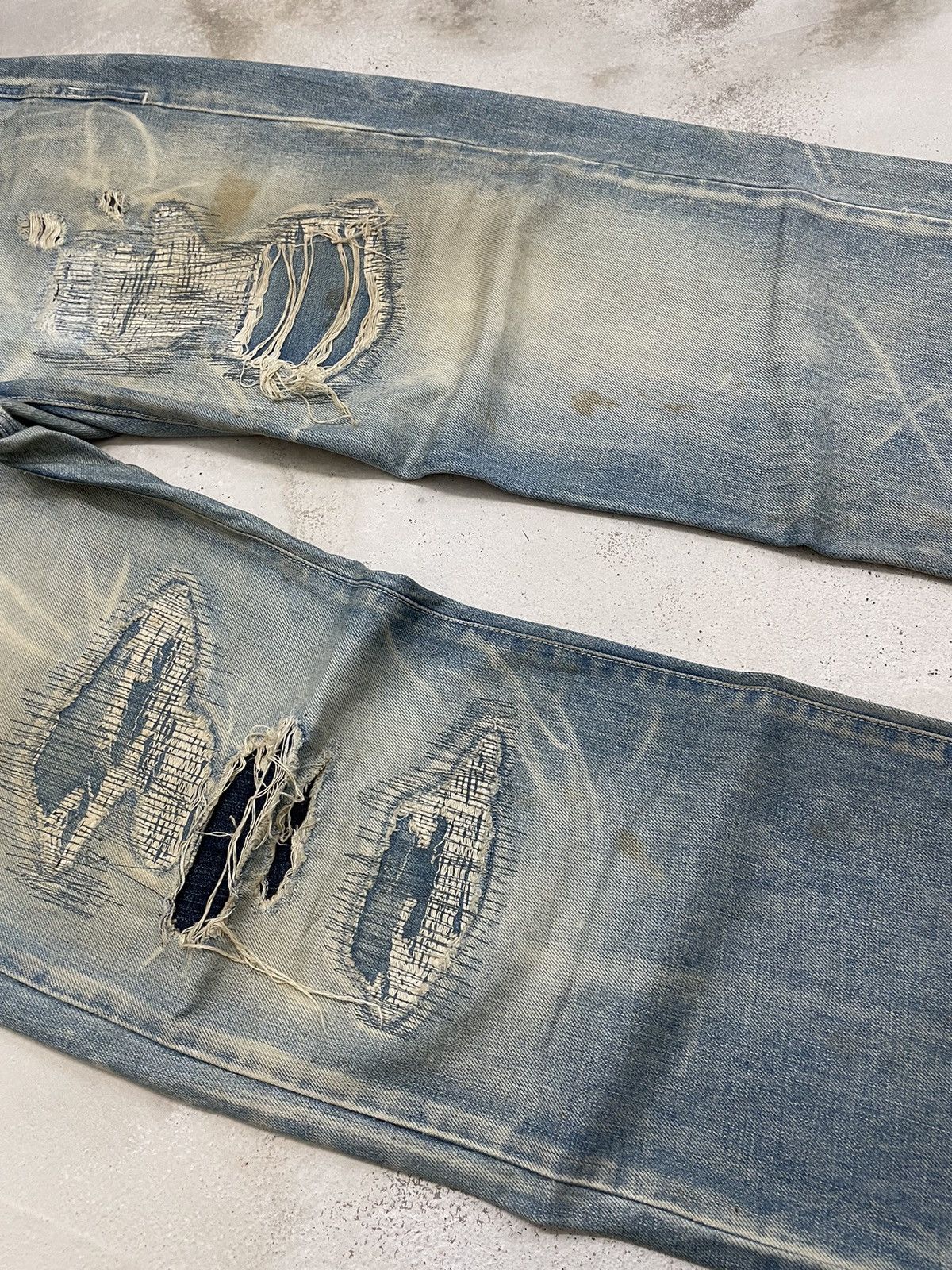 Japanese Brand TRNCA Japan Distressed Sashiko Reconstructed Denim (A1) Size US 35 - 7 Thumbnail
