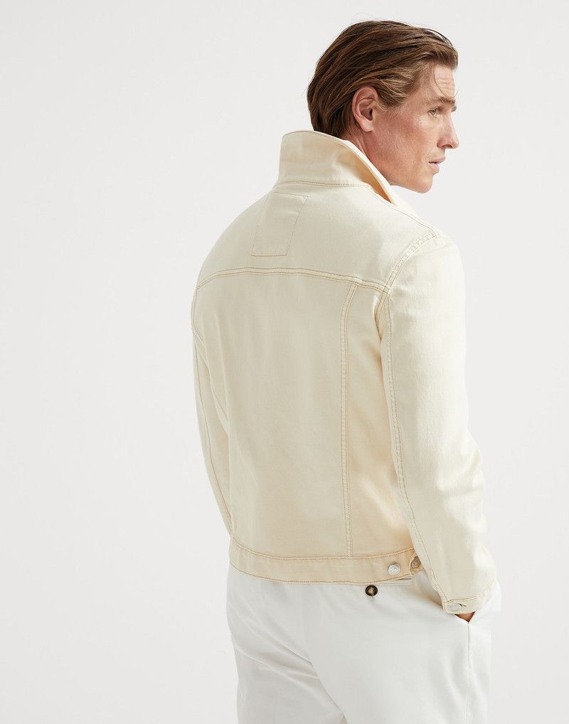 Brunello Cucinelli o1la1rc1a0326 Garment-Dyed Four-Pocket Denim Jacket in Cream Size US XL / EU 56 / 4 - 2 Thumbnail