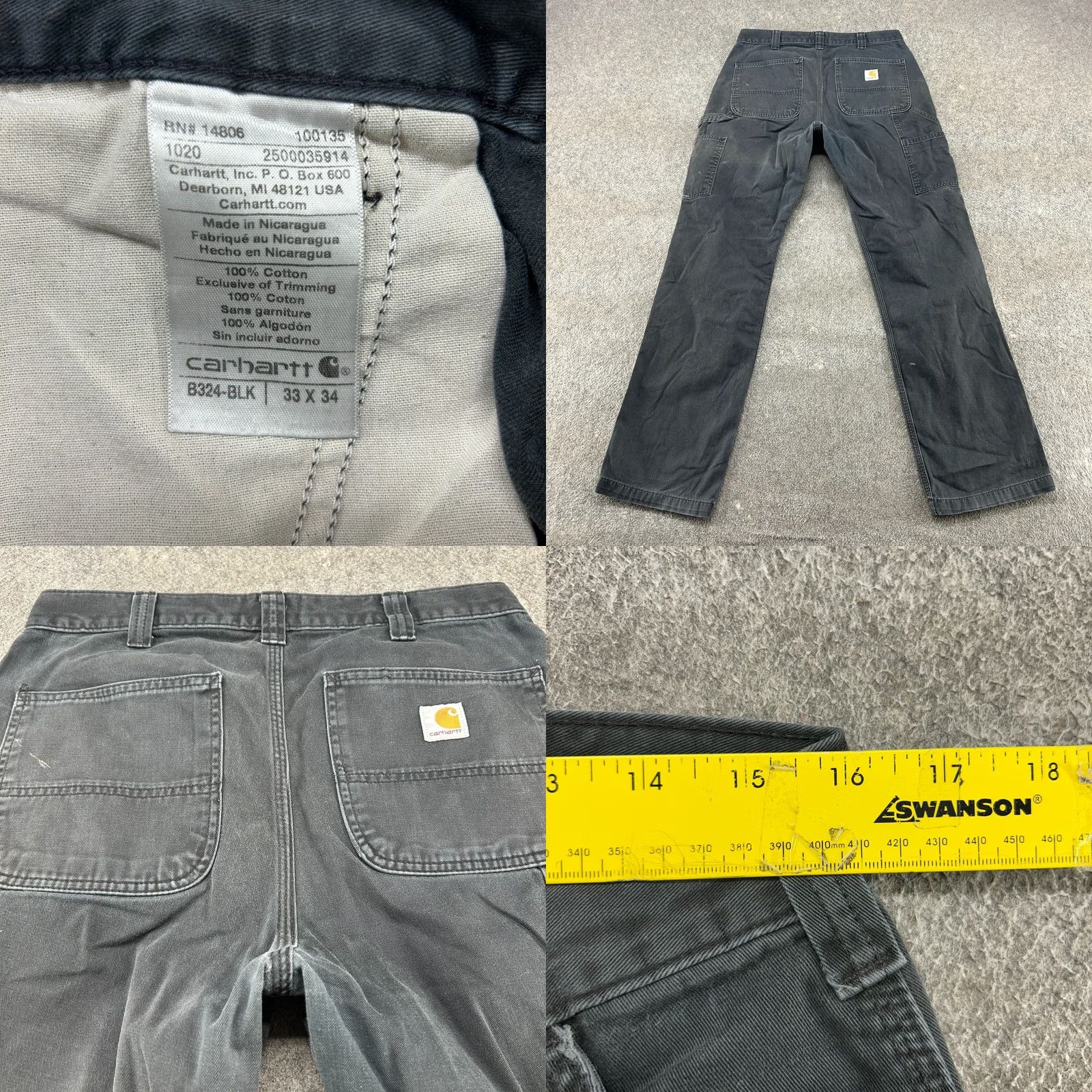 Carhartt Carhartt Pants Men 33x34 Black Carpenter Relaxed Straight Cotton Distressed Workwear Casual"} Size US 33 - 10 Thumbnail