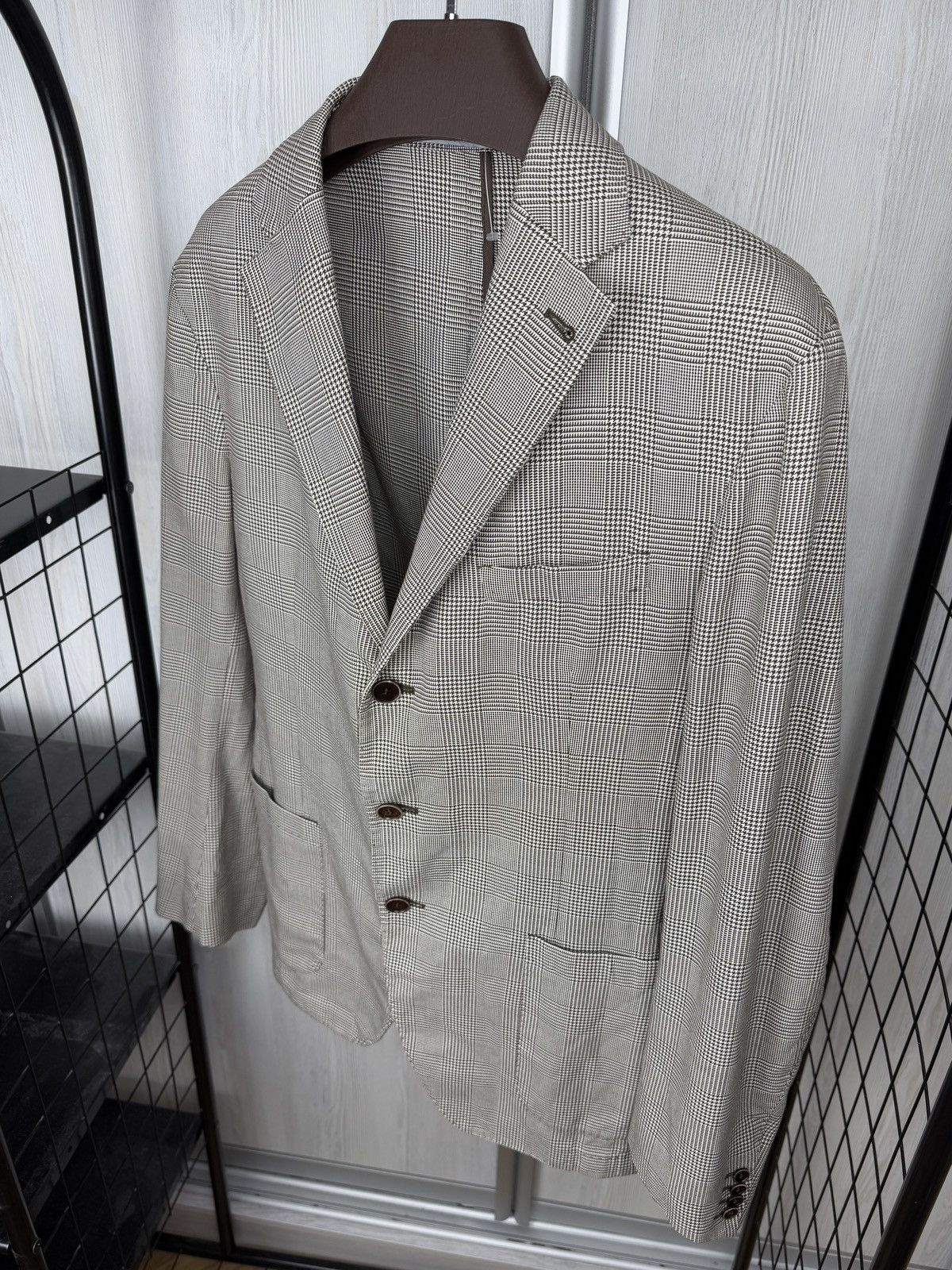 Cantarelli Cantarelli Washed grey checkered cotton houndstooth blazer Size 44R - 6 Thumbnail