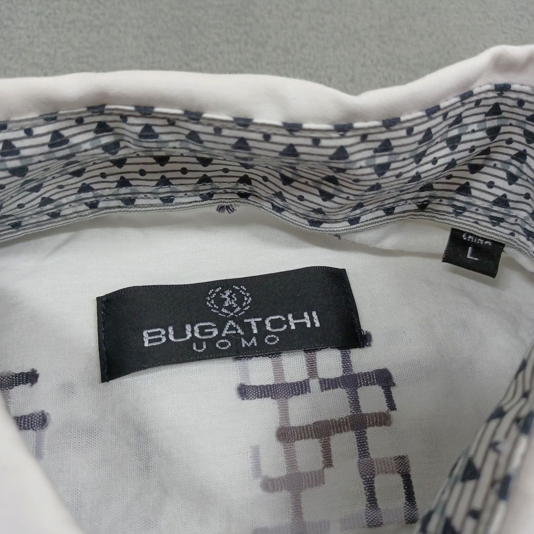 BUGATCHI Bugatchi Uomo Shirt Large White Geometric Button Up Preppy Mens Size US L / EU 52-54 / 3 - 4 Thumbnail