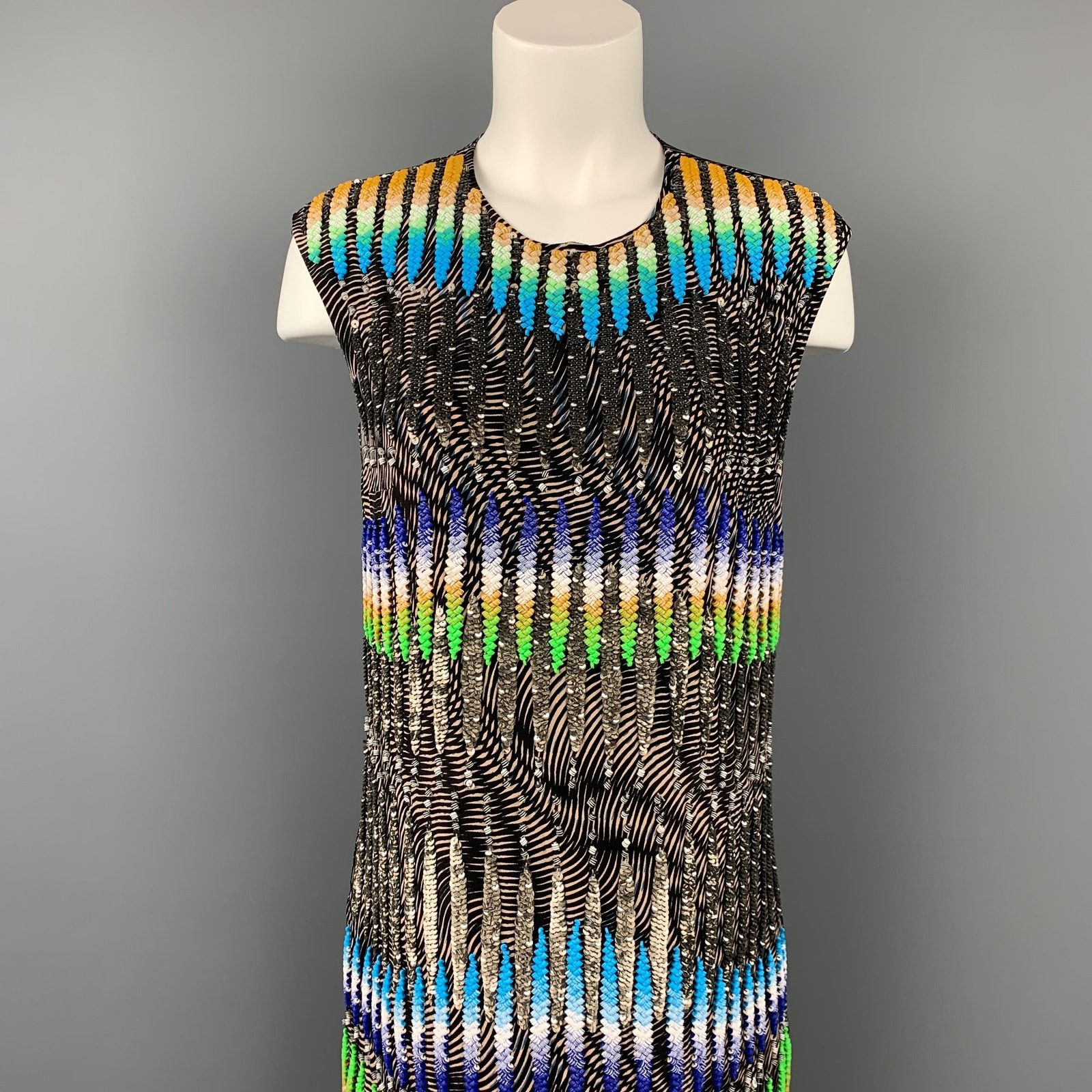 Peter Pilotto Size 6 Multi-Color Sequined Beaded Silk Shift Dress Size M / US 6-8 / IT 42-44 - 2 Thumbnail