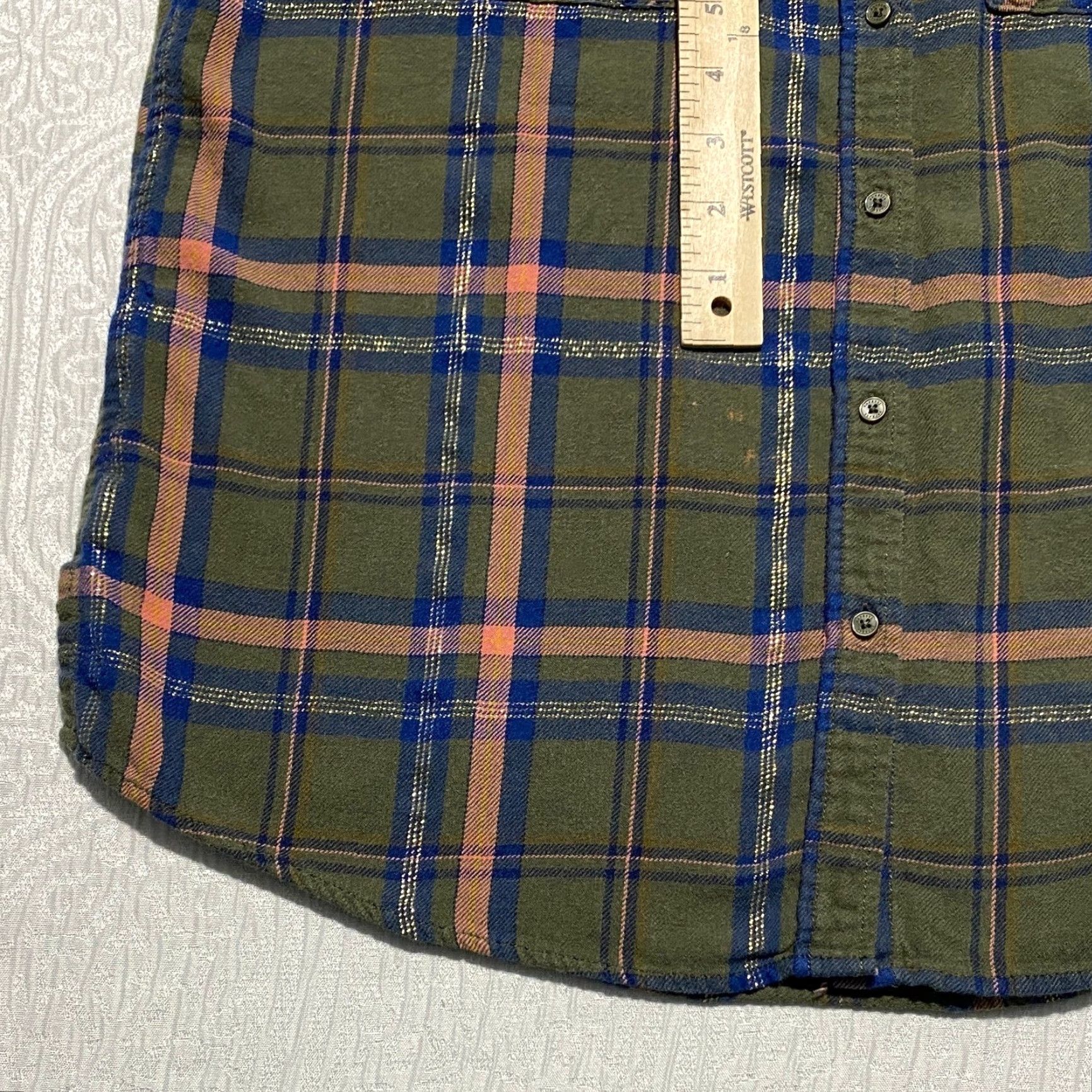 Express VINTAGE Express Boyfriend Plaid Flannel Shirt Women Medium Green Pink Metallic Thread Size M / US 6-8 / IT 42-44 - 2 Thumbnail