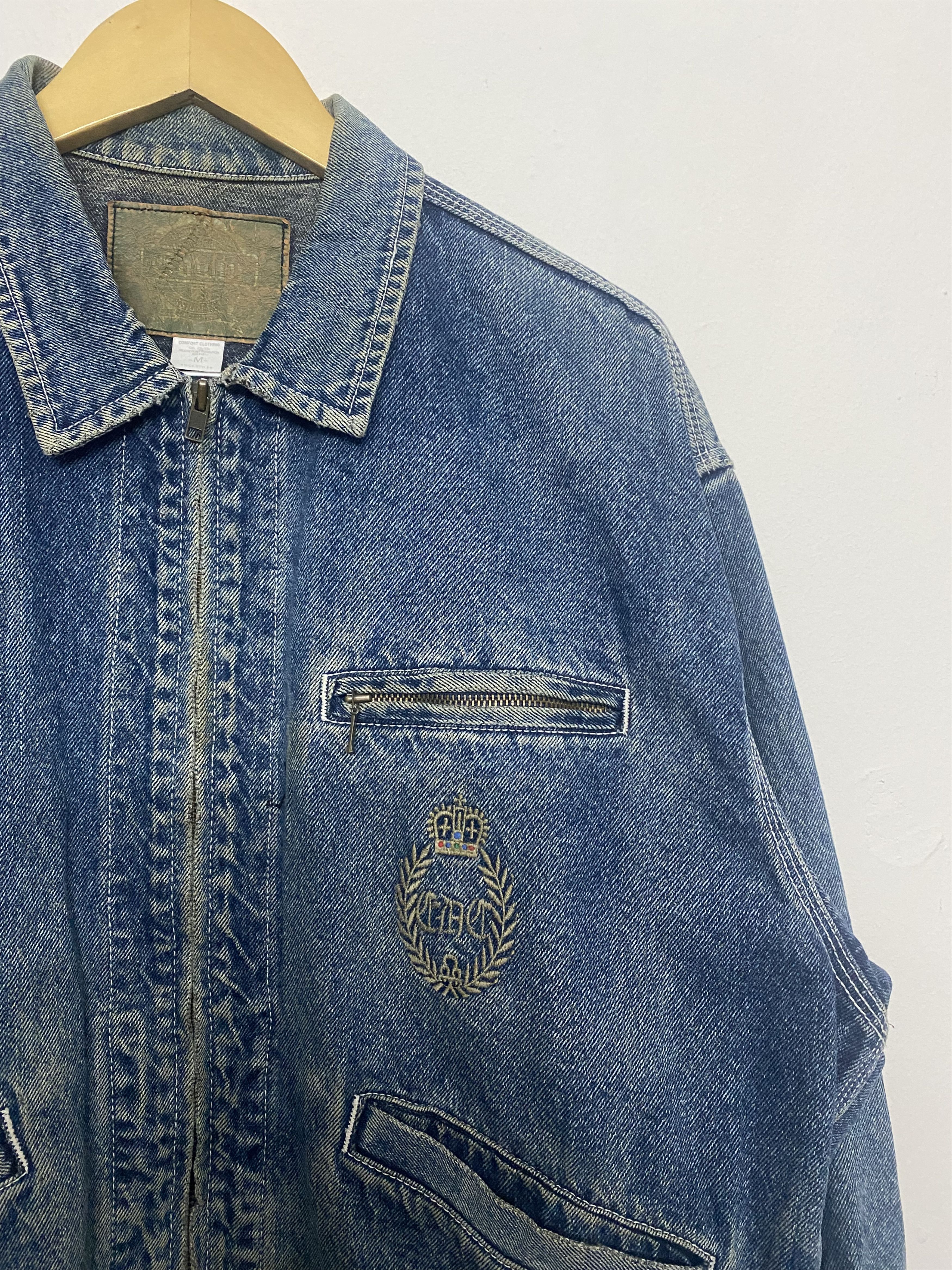 Edwin VINTAGE EDWIN Crown Embroidered Zip Denim Bomber Jacket (M) Size US M / EU 48-50 / 2 - 6 Thumbnail