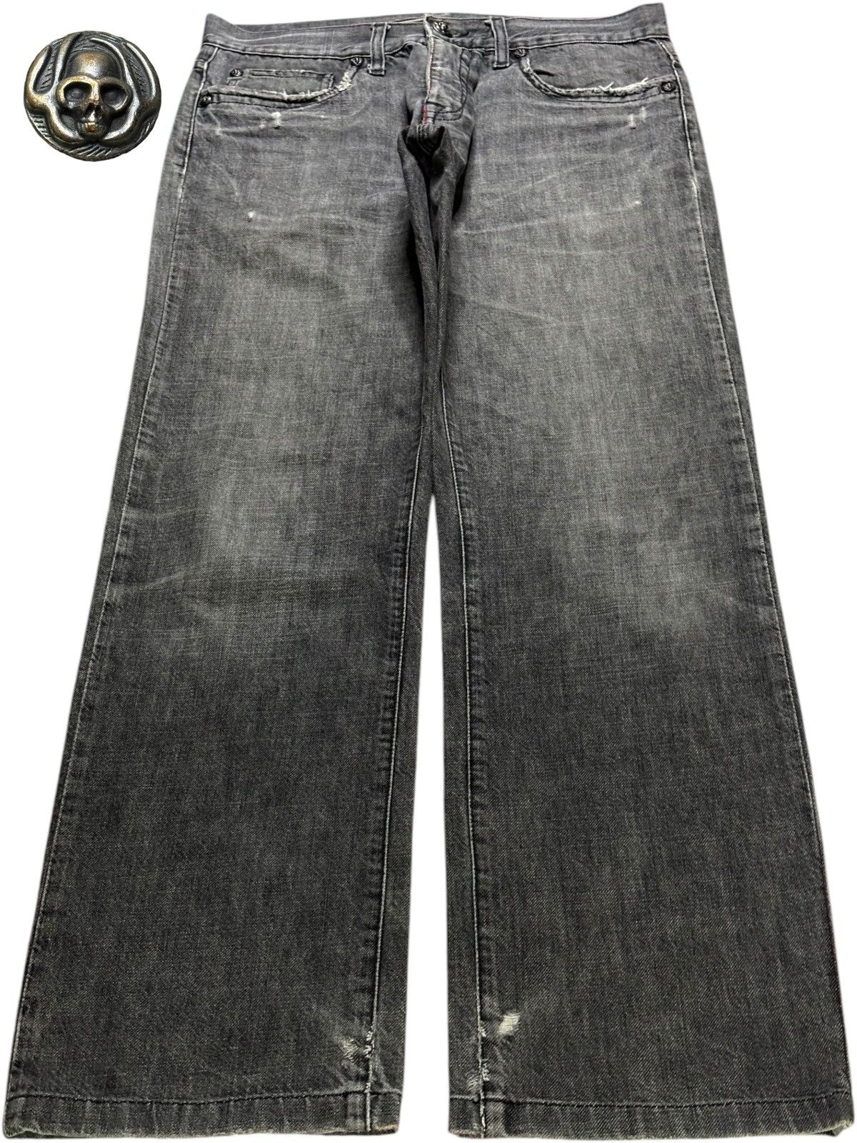 Japanese Brand × Seditionaries Vintage Japanese Brand Skull Embroidery Mud Wash Loose Jeans Size US 32 / EU 48 - 1 Thumbnail